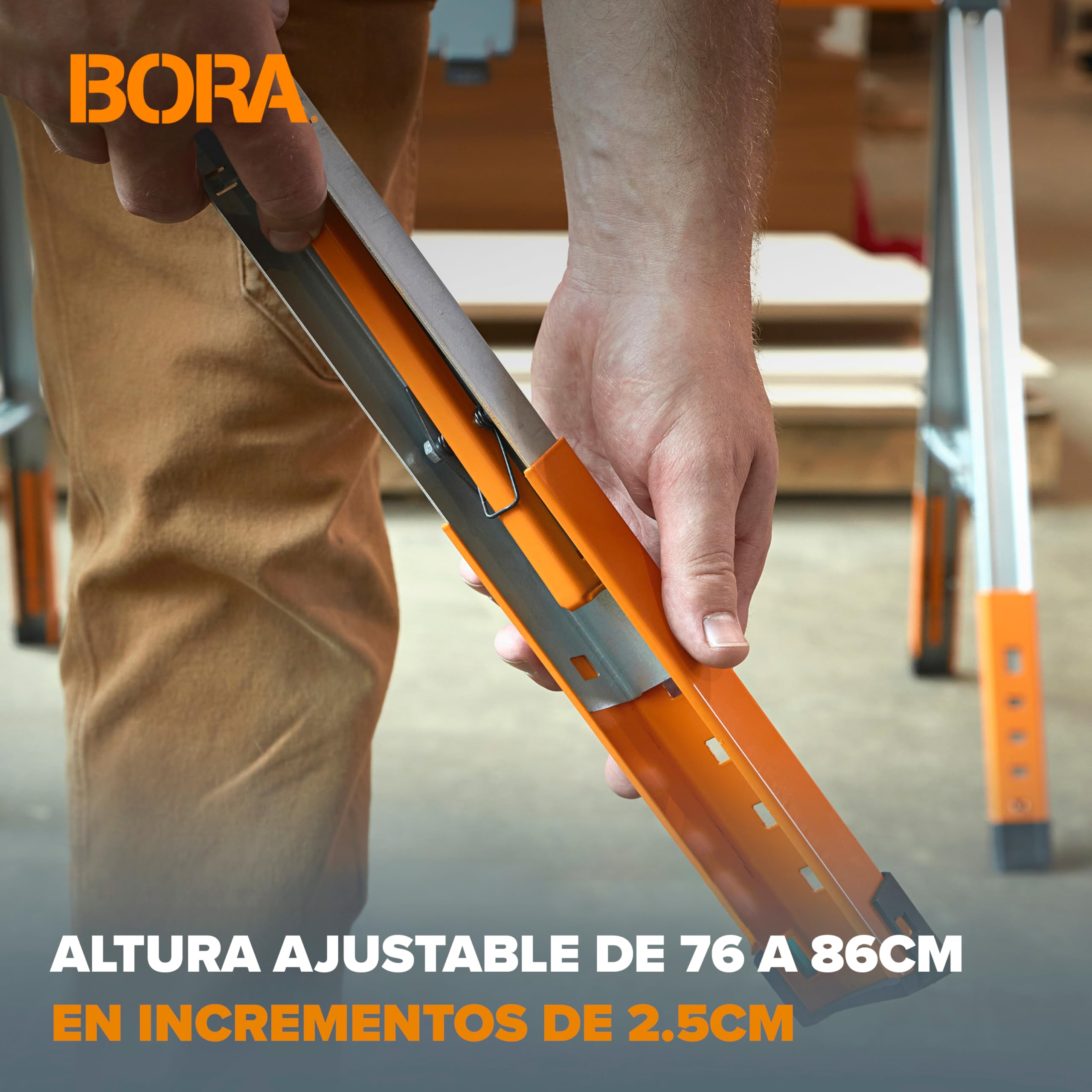 Bora Workhorse XT - Juego de 2 caballetes de sierra plegables, resistentes, altura ajustable, par con patas ajustables, caballo de sierra resistente para contratistas, banco de trabajo portátil con