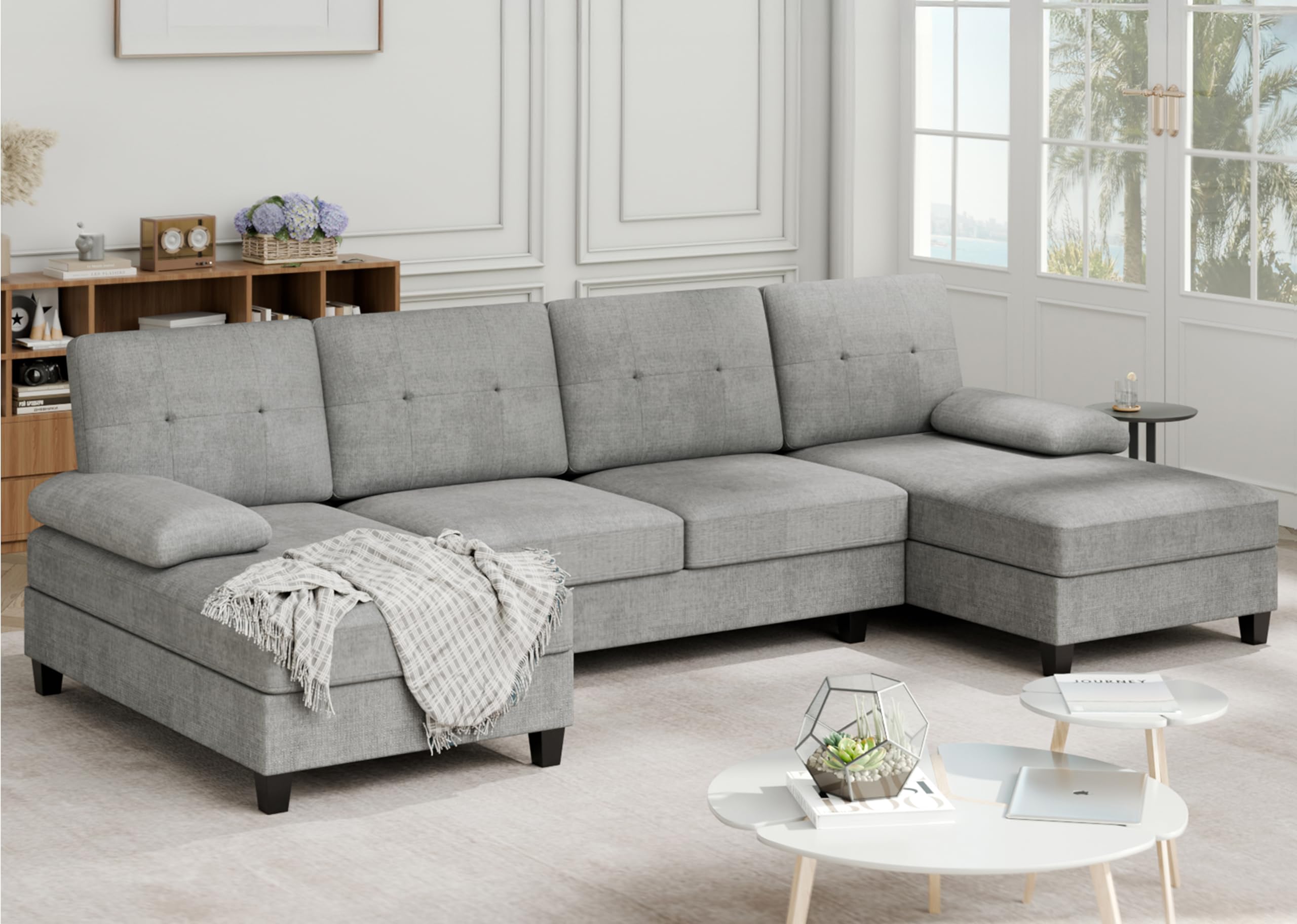 Meilocar Couches for Living Room, Soft Sectional Couches U Shaped Couch with Double Chaise, 4-Seat Sofa Set, Small Sofa Couch Living Room Set, 106in,