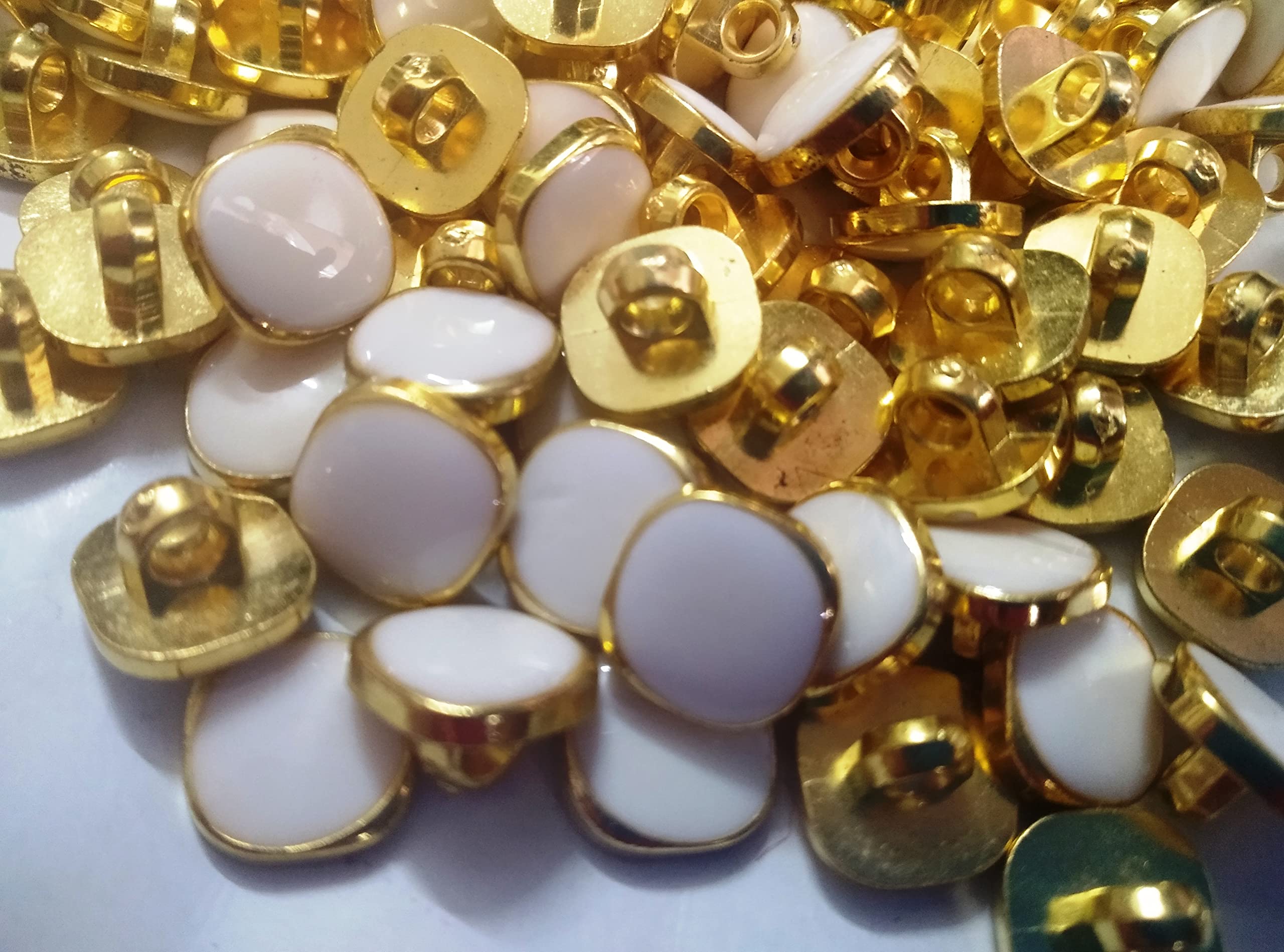 Bhavya Enterprises 20 Pcs. 15mm Ivory Enamel Metallic Square Shape, Gold Rim Shirt top Buttons, Cream White Resin Small Plastic Shank Buttons for Knitting Sewing Coat, Kurti and Dress