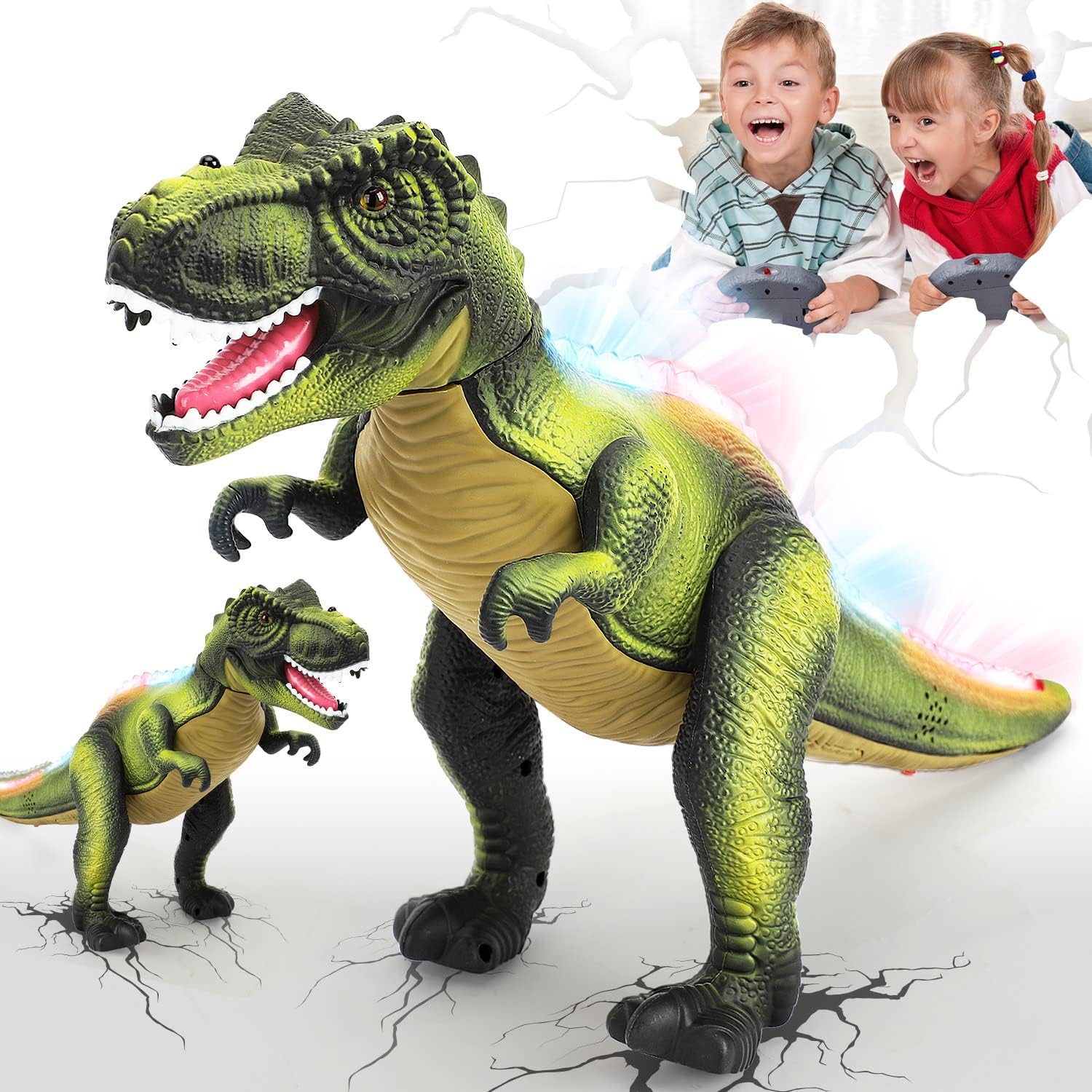 STEAM Life Remote Control Dinosaur Toys for Kids, Electronic Walking Dinosaur Robot with Light Up & Realistic Roaring Sound, Boy Toys for Ages 3-7 Years Old - Green Green-1