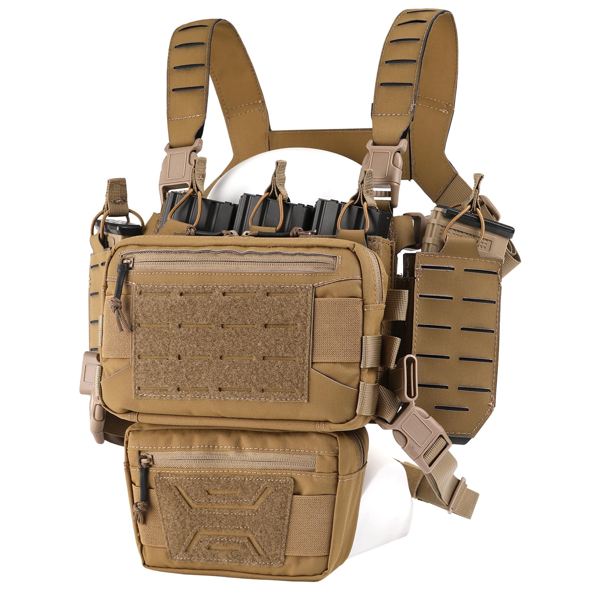 Votagoo Unisex Brown Chest Rig-Tactical Chest Rig，Molle Modular Micro Fight Chest Rigs Adjustable&Detachable With 5.56/7.62 Magazine Pouch