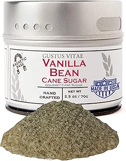Gustus Vitae - Vanilla Bean Cane Sugar - Artisanal Infused Sugar - 1:1 Replacement For Plain Sugar - Gourmet Sweetener - All Natural - Small Batch - Magnetic Tin
