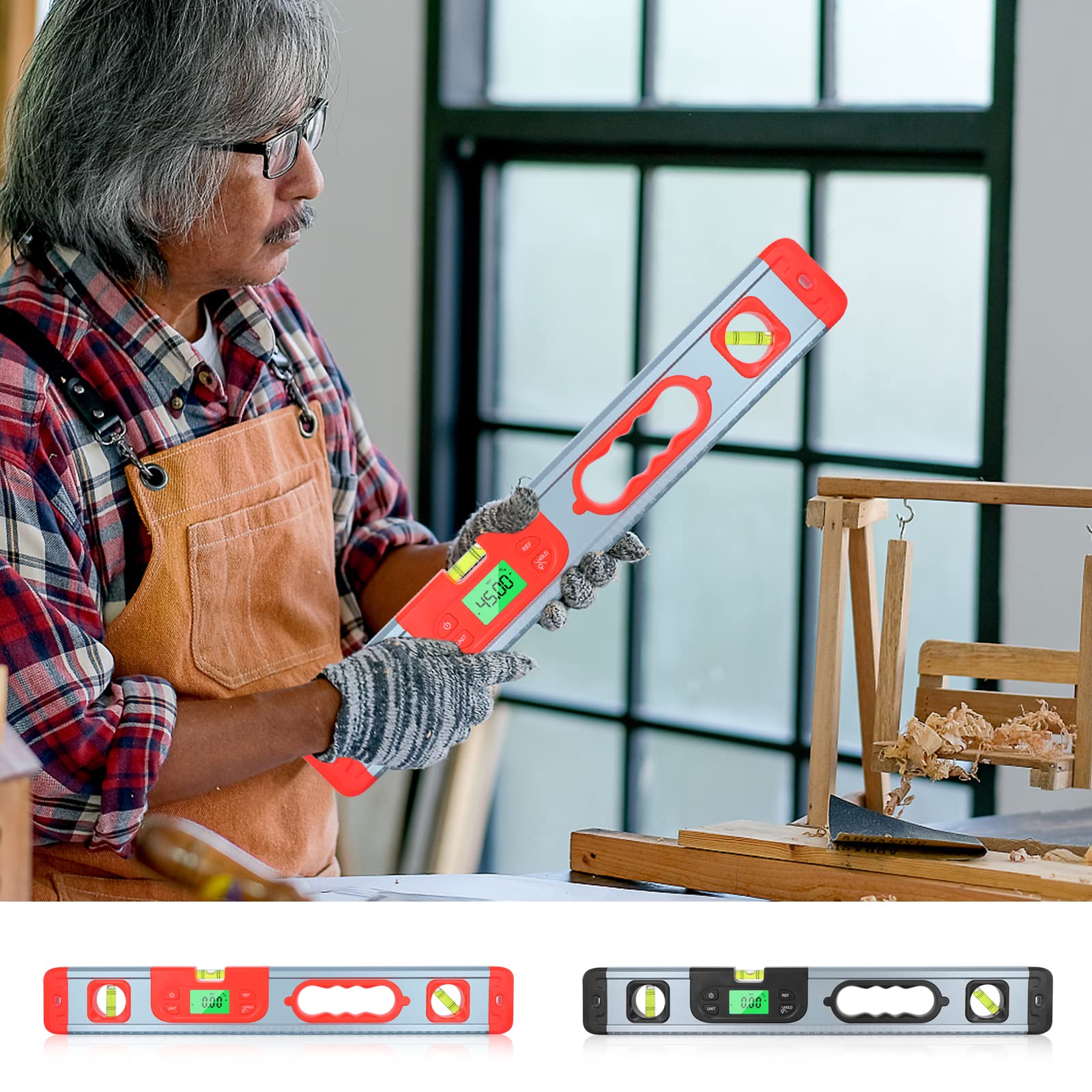 Livella Digitale con Display Retroilluminato - Misuratore di Angoli e Rapportatore con Livelle a Bolla per Costruzioni e Fai da Te