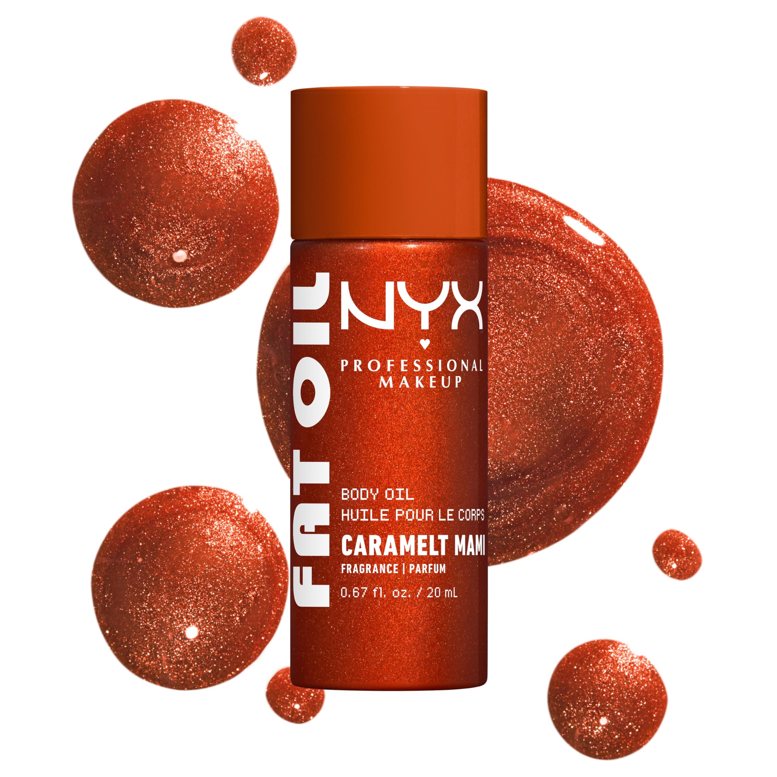 NYX Professional Makeup, Olio Corpo, Pelle Morbida e Idratata, Effetto Luminoso, Texture Leggera, Infuso con Olio di Avocado e Vitamina E, Fat Oil Body Oil, Shade: Caramelt Mami, 20 ml