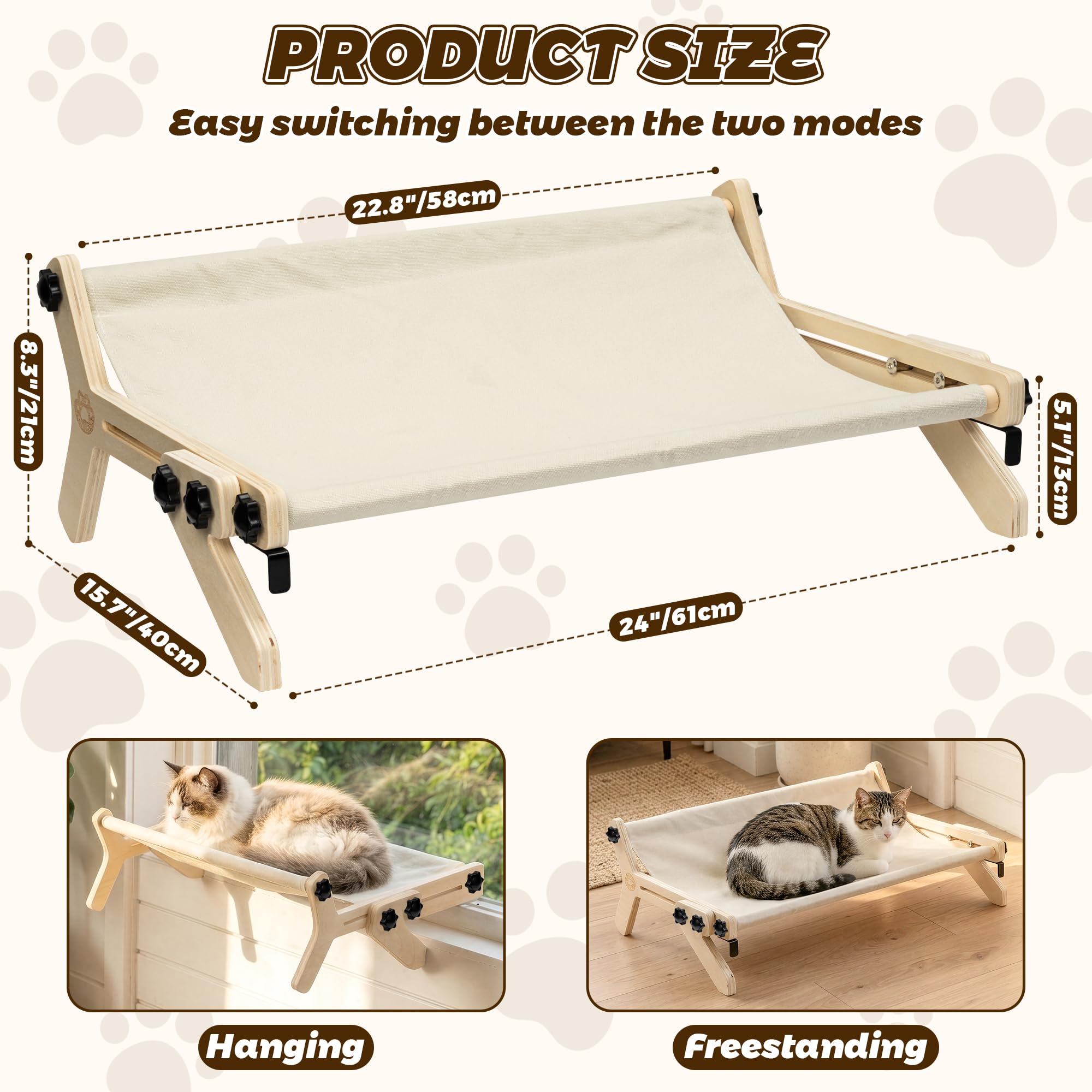 Katzen Fensterbett - Heizkörper Katzenbett Fenster Hängematte Katzenliege mit verstellbaren Haken freistehend Holz Katzen Sofa für Katze kleine Hunde bis 18kg Fensterbank Bett Schublade