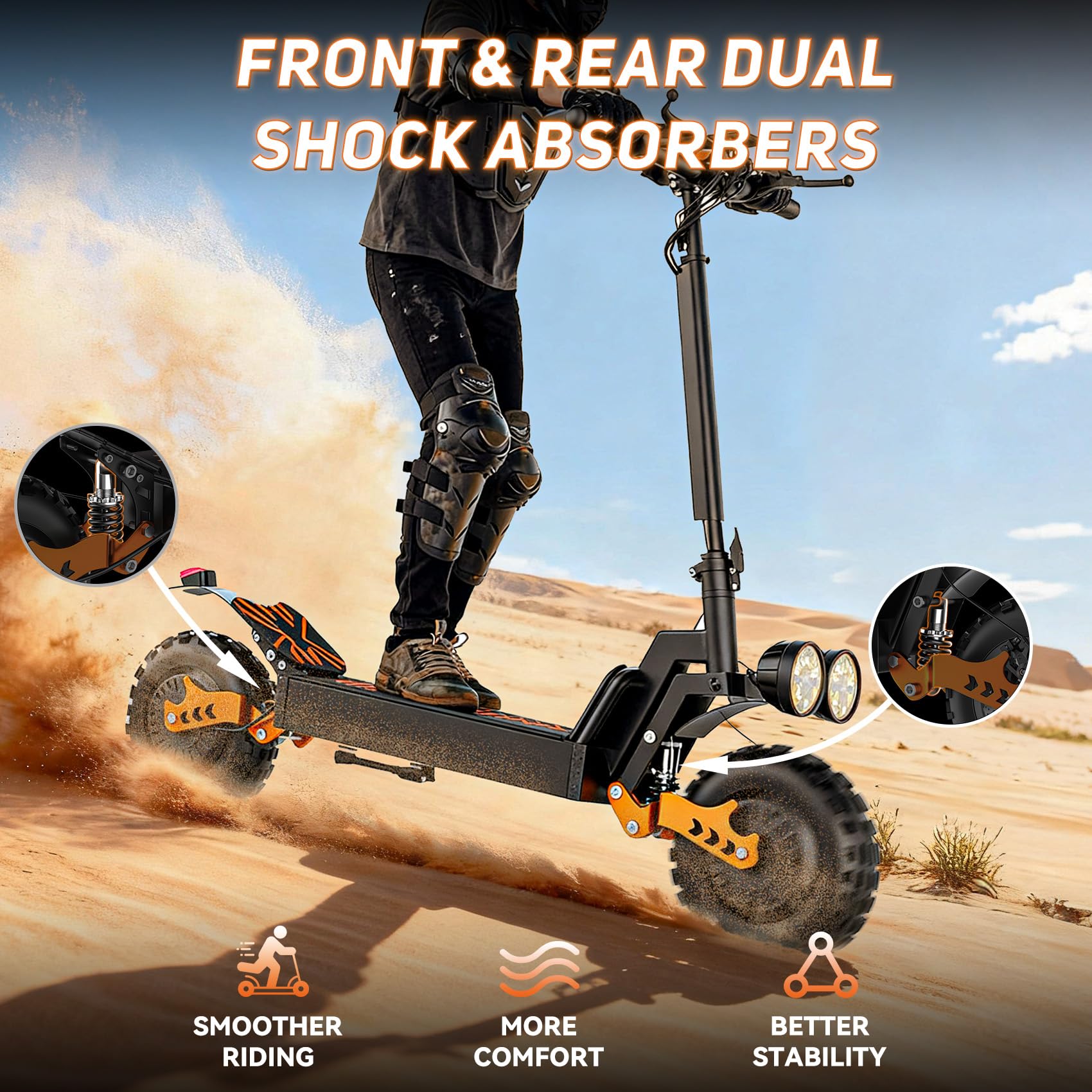 Off Road Electric Scooter for Adults, 3000W Dual Motors, Up to 56 KM/H & 112 KM Range, 48V 20Ah Battery, 11" All-Terrain Tires, NFC Unlock, Foldable Fast E-Scooter, Dual Suspension for Commuting — view 3