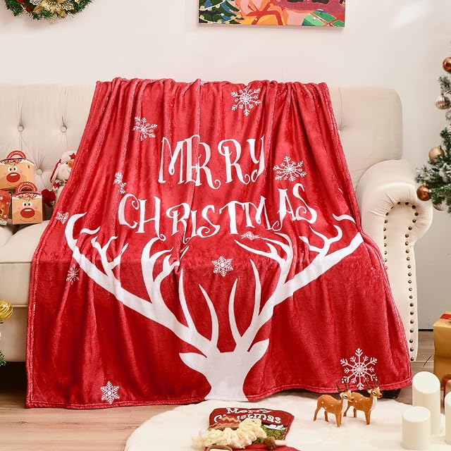 Exclusivo Mezcla Christmas Blanket, Red Flannel Fleece Blanket, Super Soft and Warm Snowflake Patterns Holiday Throw Blanket for Couch, Bed and Sofa, Suitable for All Seasons 50x60 inches
