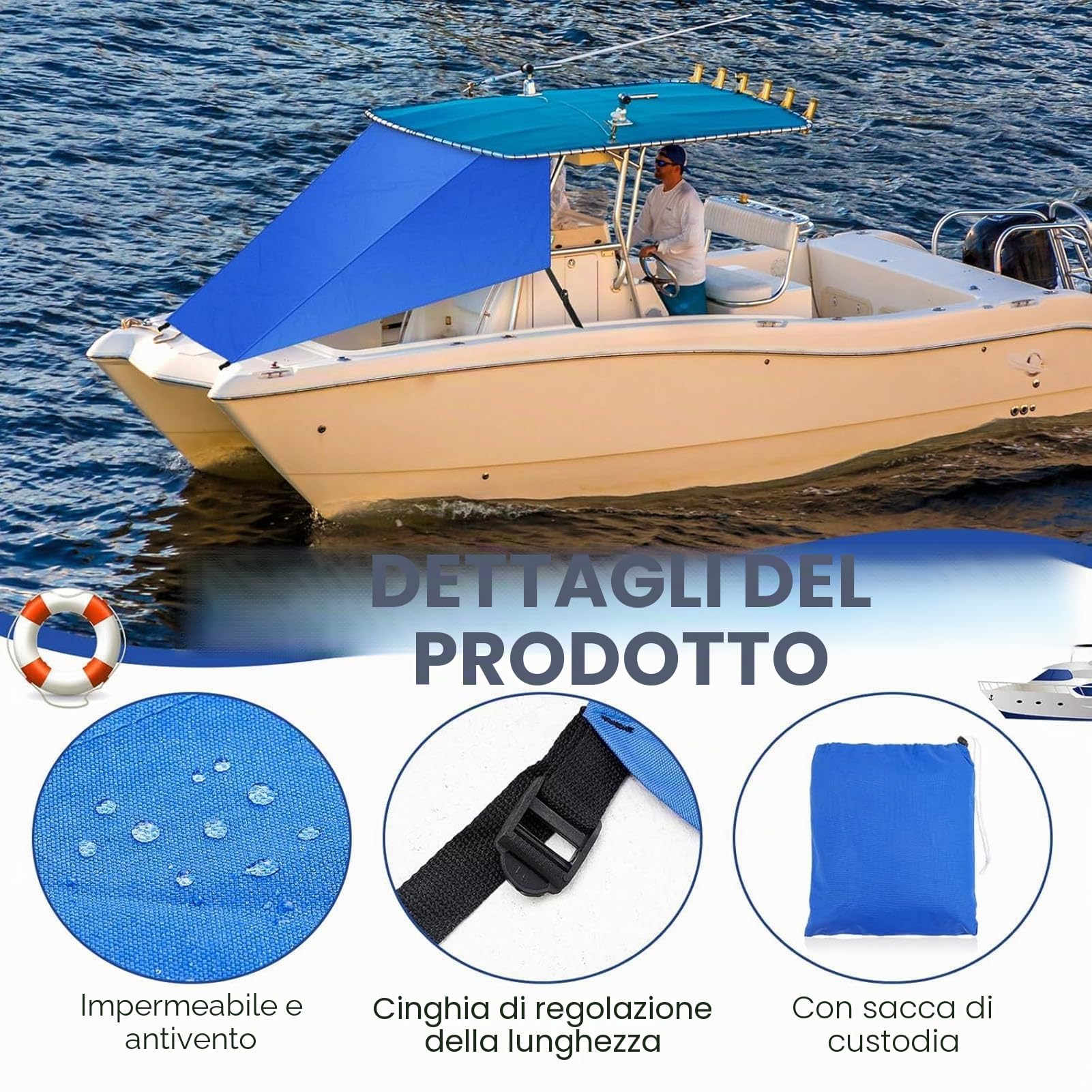 T Top Parasole per Barca Tendalino per Barca Estensione per Tenda da Sole per la Zona di Prua della Protezione Tessuto Oxford 600D Impermeabile Antivento Blu Navy con Asta