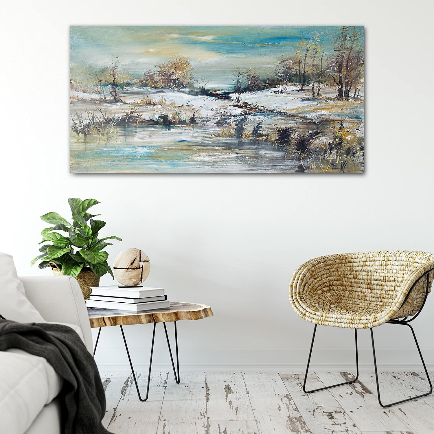 Coloray Pintura acrílica 100x50cm Sala De Estar Vidrio Acrílico Cuadro De Pared Mural Arte - Forest Winter Stream