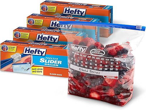 Hefty Slider - Bolsas de calendario para congelador, tamaño de galón, 100 bolsas en total, 25 unidades (paquete de 4) Hefty Slider - Bolsas de calendario para congelador, tamaño de galón, 100 bolsas en total, 25 unidades (paquete de 4)