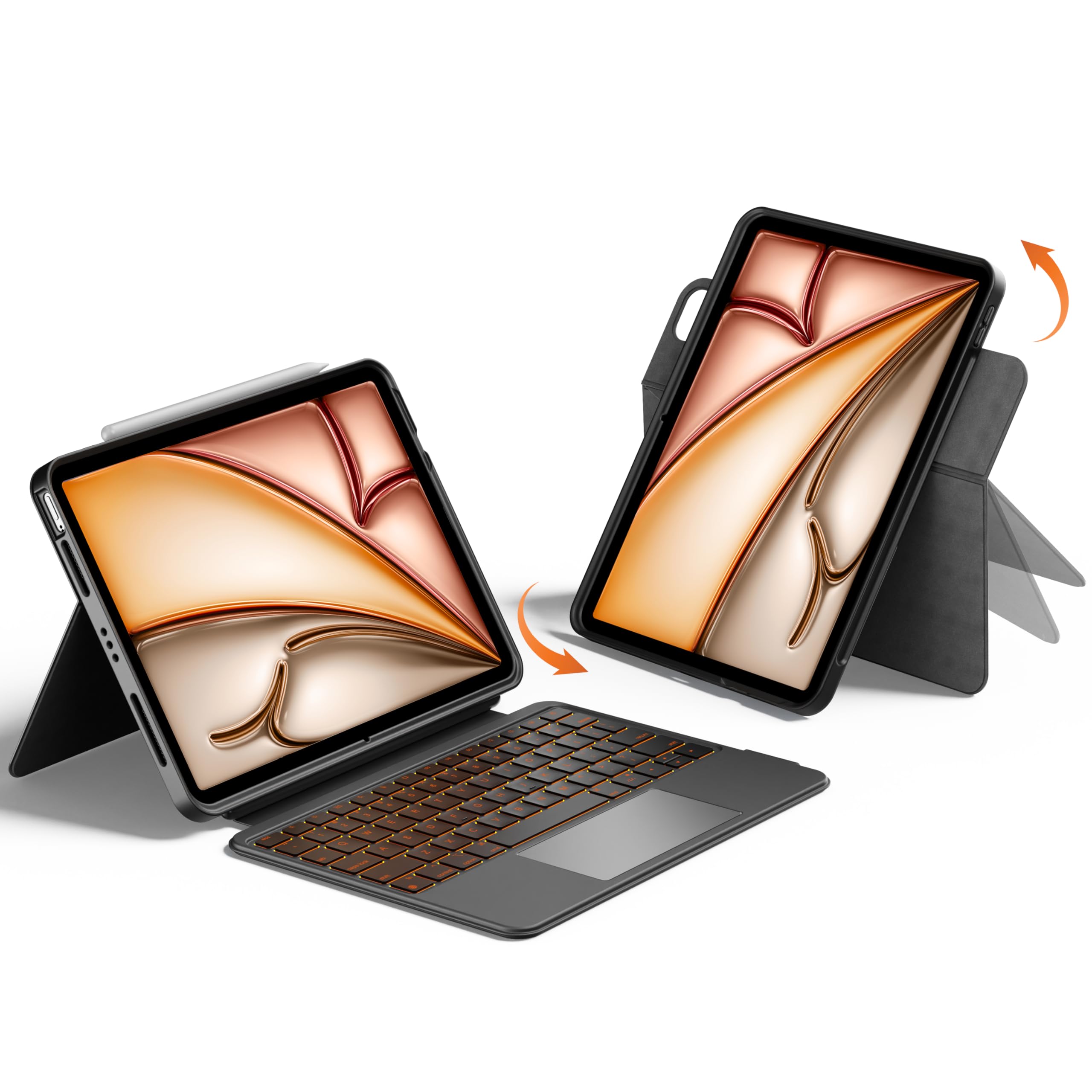 HOU Rotatable Keyboard Case for iPad Air 11 (M3/M2 2025), Magnetic Detachable Case with Keyboard for iPad Pro 11 (4th/3rd/2nd/1st Gen) and iPad Air (6th/5th/4th Gen) with Touchpad, Backlight - Black