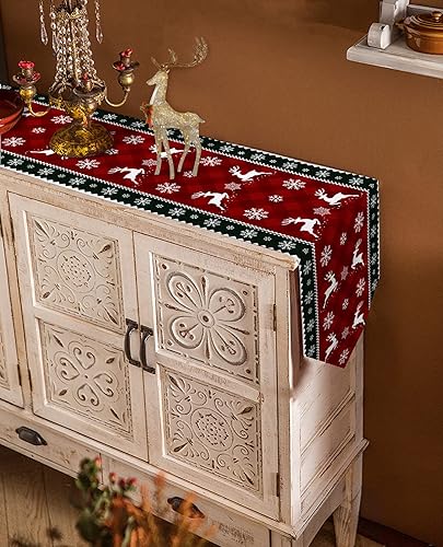 Miniatura 4 de Z&L Home Camino de mesa de algodón y lino, caminos de mesa de celosía roja para Nochebuena, cena familiar, fiesta de vacaciones, eventos, decoración