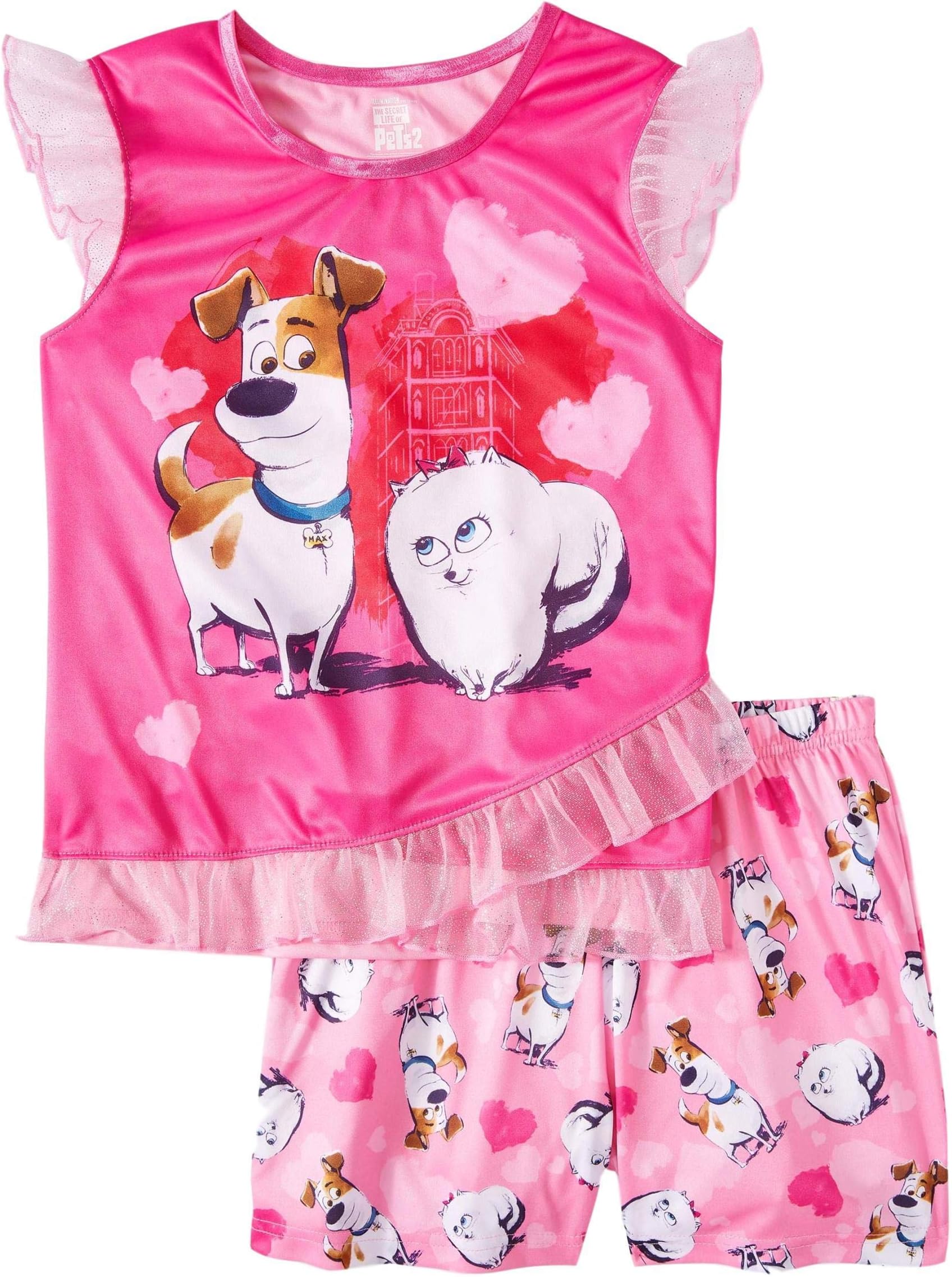 Secret Life Pet Max Gidget Pajamas for Girls 2 pc Short and Shirt Set (S 6-6X) Pink