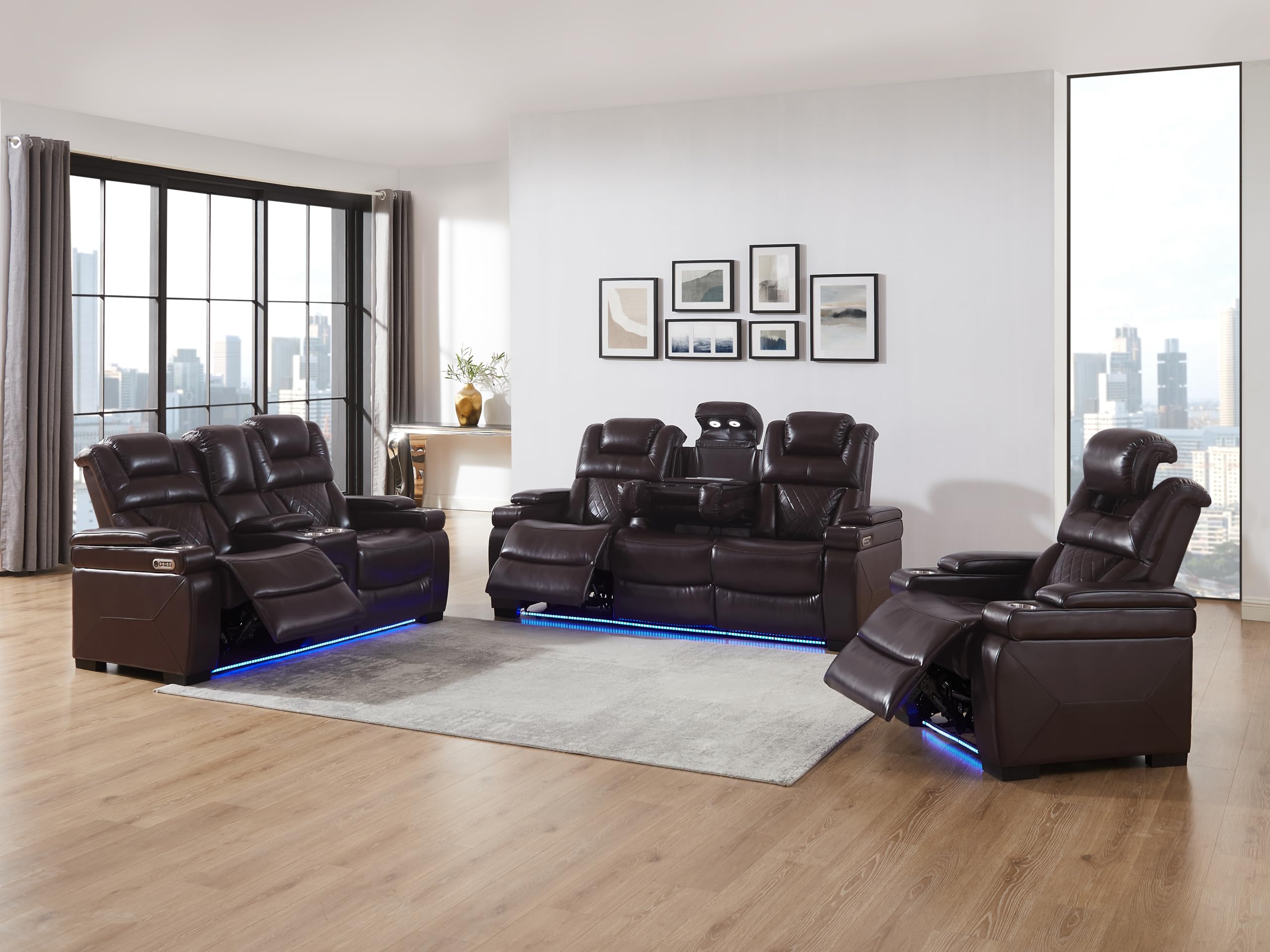 THSUPER Power Leather Reclining Set