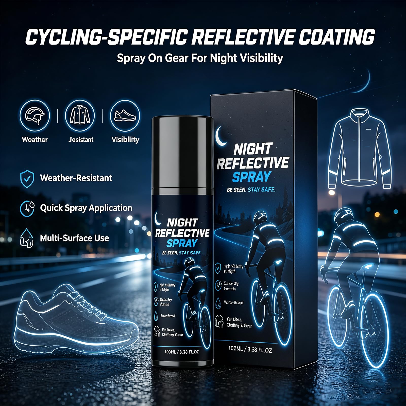 Nachtreflektierendes Spray, Night Reflective Spray Paint, Nighttime Cycling Reflective Spray, Schnelltrocknendes Reflektieren Nachtspray für Outdoor-Aktivitäten wie Radfahren und Laufen，5 Flaschen