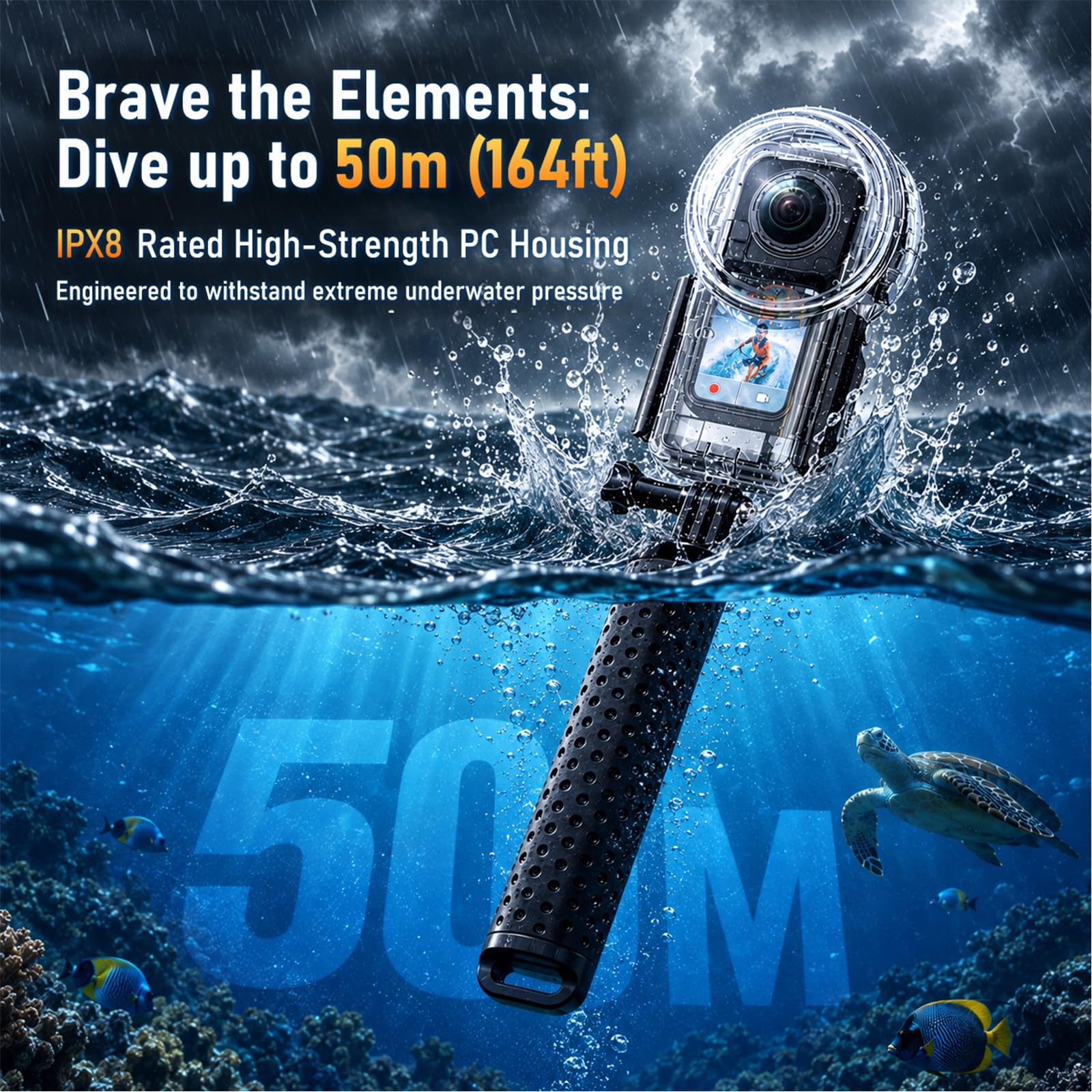 Sea frogs Unterwassergehäuse für Insta360 X6 mit Float-Griff