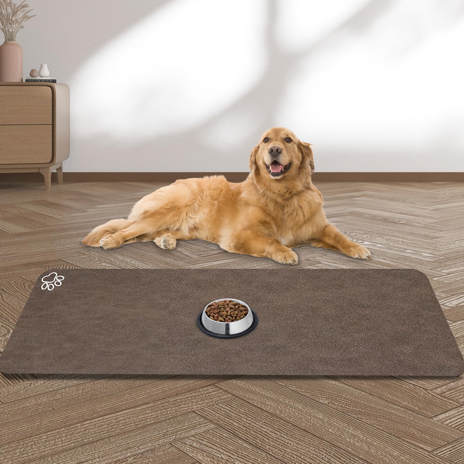 Large Pet Feeding Mat, Absorbent Quick Dry Dog Mat for Food and Water Bowl, No Stains Easy Clean Dog Water Dispenser Mat, Pet Supplies Bowl Mat for Messy Drinkers