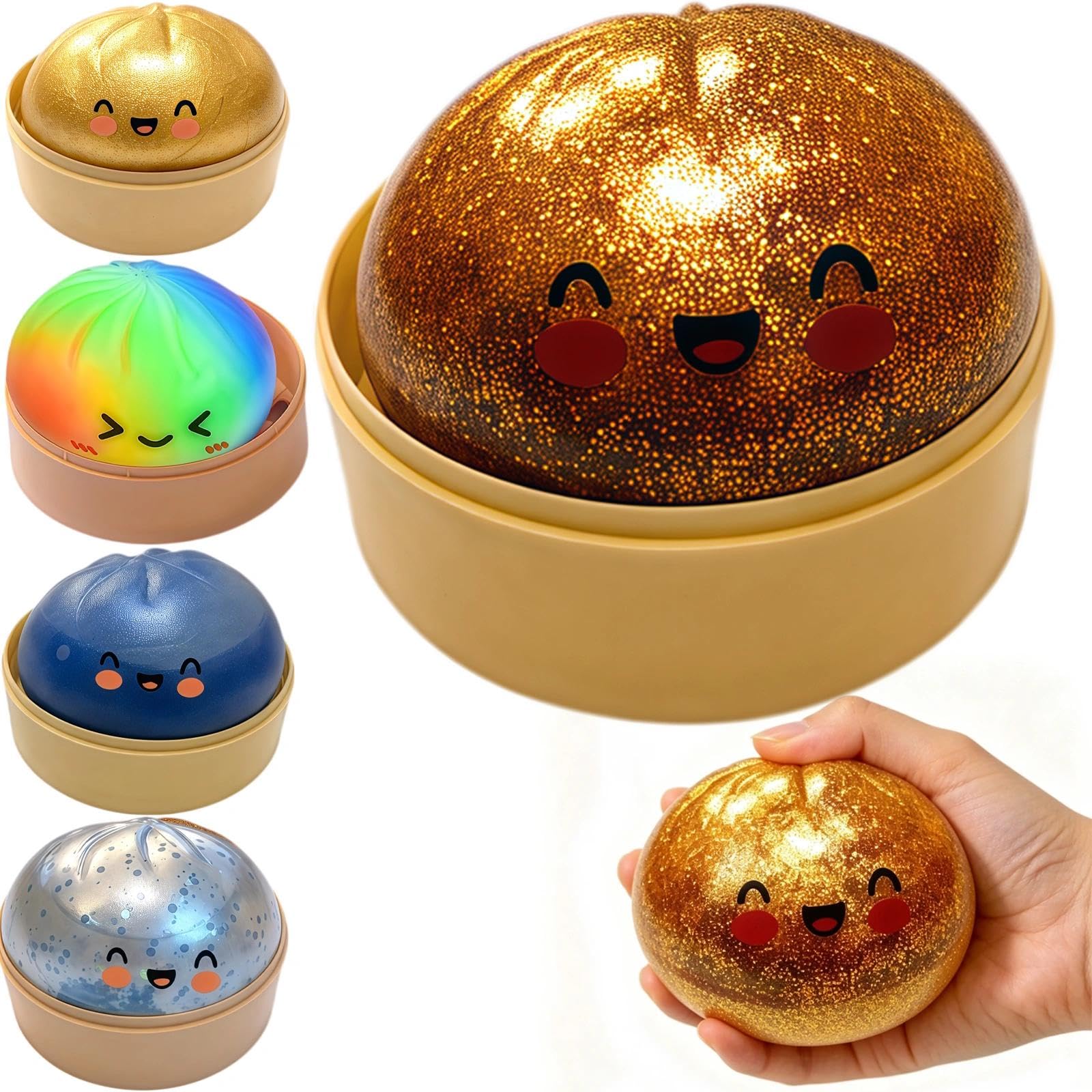 Dumpling Squishy, Glitter Bronze Bun Squeeze Mystery Box, Slow Rebound Relaxing Ornament, Portable Decompression Decorative Gift for Daily Leisure Use — image 1