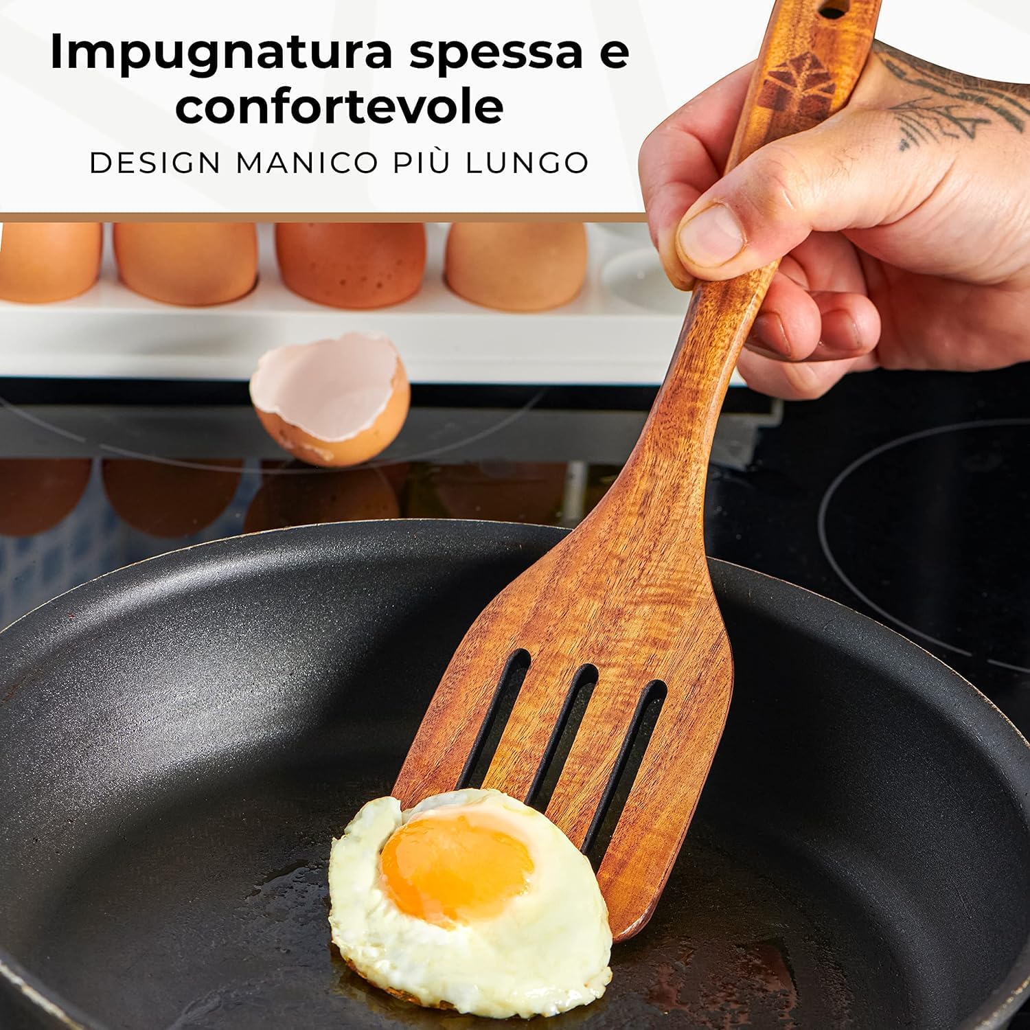 Set Utensili Cucina Legno, Spatole da Cucina, Girare, Spalmare e Raschiare Alimenti, Antigraffio, Fatte a Mano, 4 pezzi