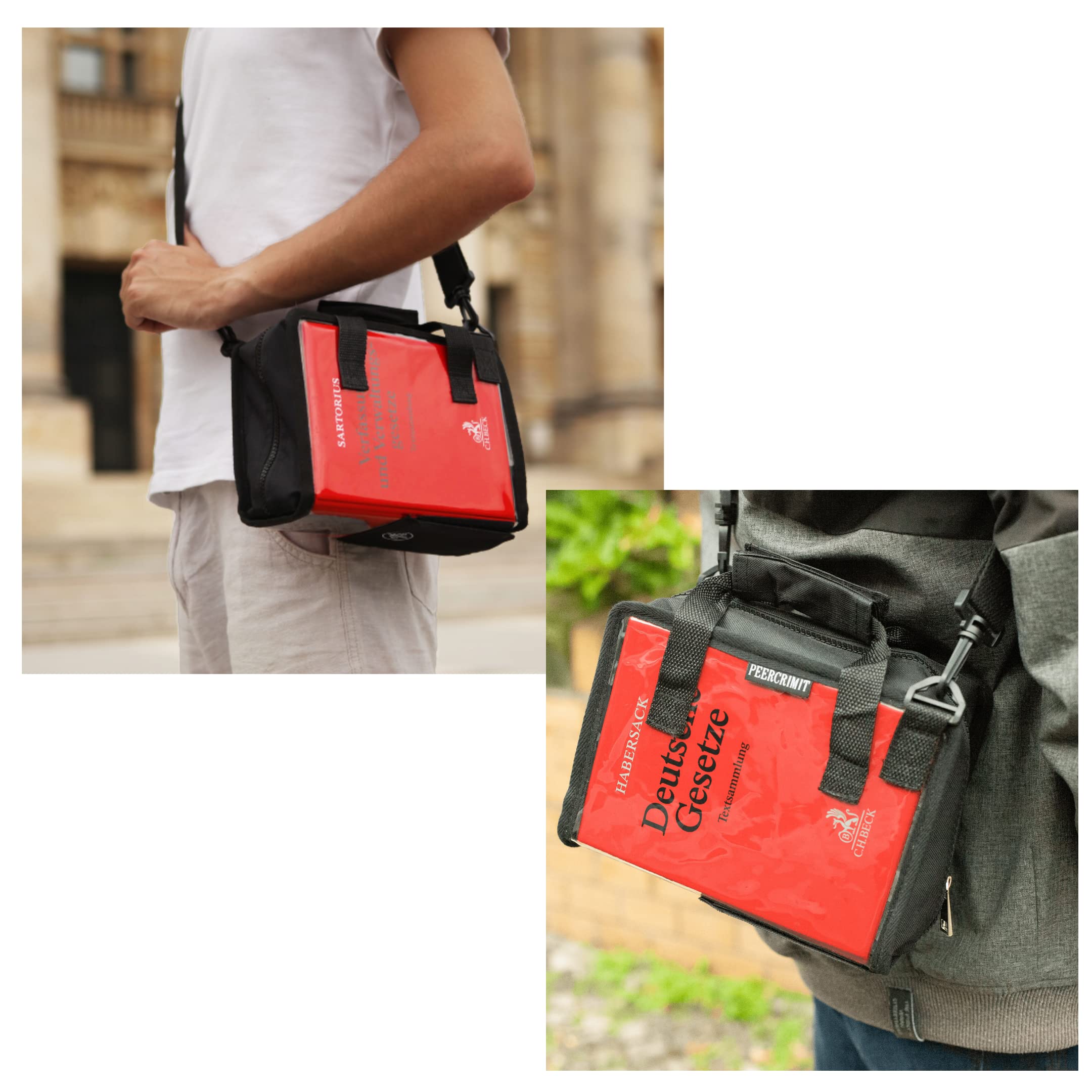 Kompakte Tasche passend für Habersack, Deutsche Gesetze| Transparent - ideal für das Jurastudium| Rechtswissenschaft (Transparent/Schwarz (Rückenbreite 11,5 cm))