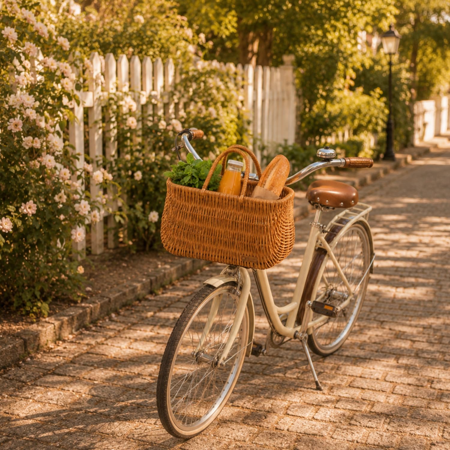 e-wicker24 Panier, Panier pour Un vélo, vélo Panier à vélo Vintage Style rétro, avec Panier à vélo en Osier pour Guidon, Transporter en Osier pour Un vélo