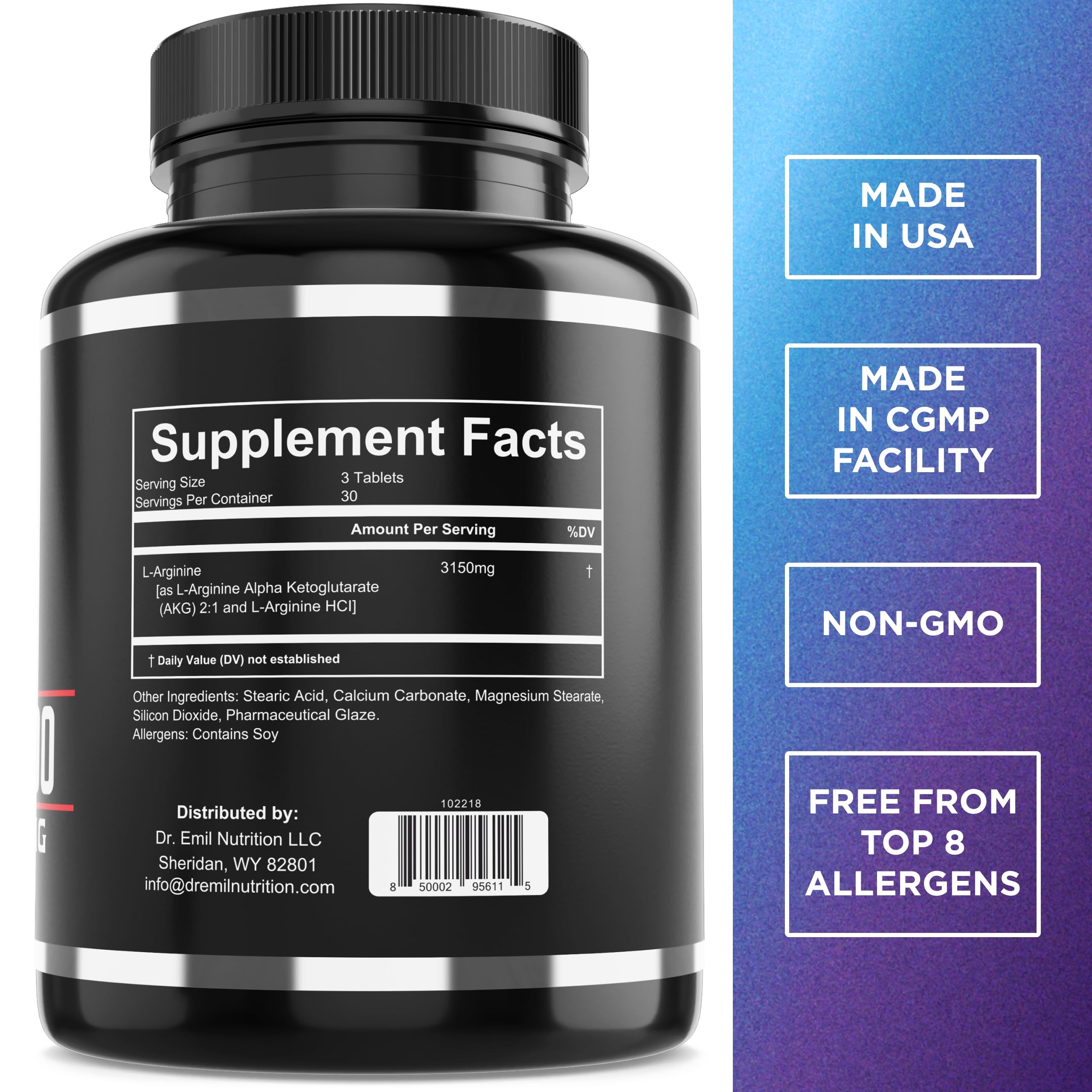 Dr. Emil L-Arginine 3000, High Dose Nitric Oxide Booster, 90 Tablets — Amazon image 2