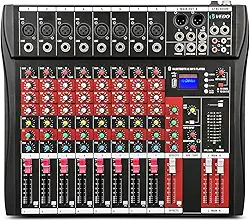 VDA208L Console de mistura,8 Canais Mixer Profissional para Shows ao Vivo, Karaokê - USB/Bluetooth, Efeito de Reverb, Saída de Monitoração, Controle de Som Estúdio e Palco