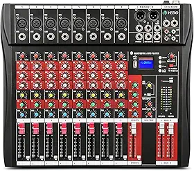 VDA208L Console de mistura,8 Canais Mixer Profissional para Shows ao Vivo, Karaokê - USB/Bluetooth, Efeito de Reverb, Saída de Monitoração, Controle de Som Estúdio e Palco