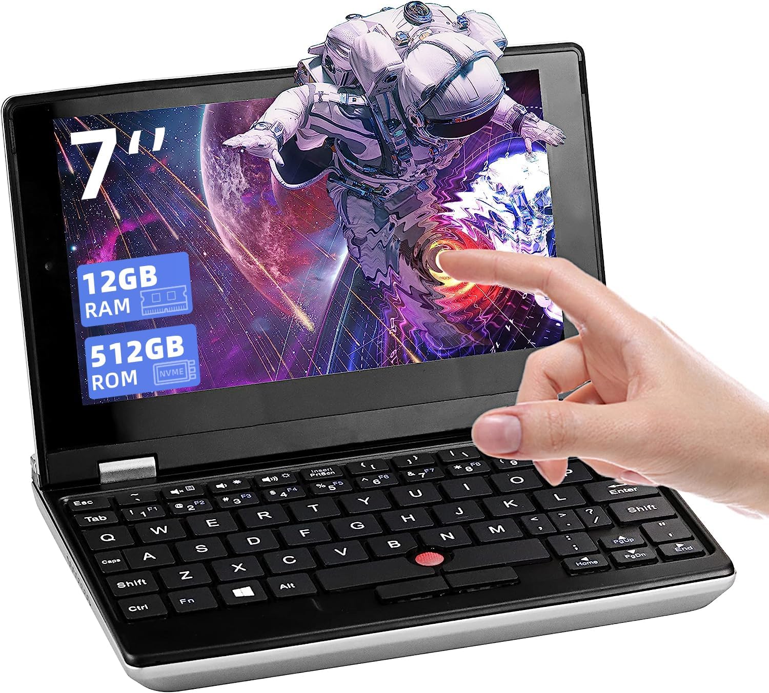 All Metal 7'' HD Touchscreen Ultra-Light Mini Laptop: Celeron J4105, 12GB RAM, 512GB SSD, Win 11 Pro/MS Office 2019, WiFi, USB3.0, Mini HDMI, Webcam, TF Card - Perfect for Business and Students