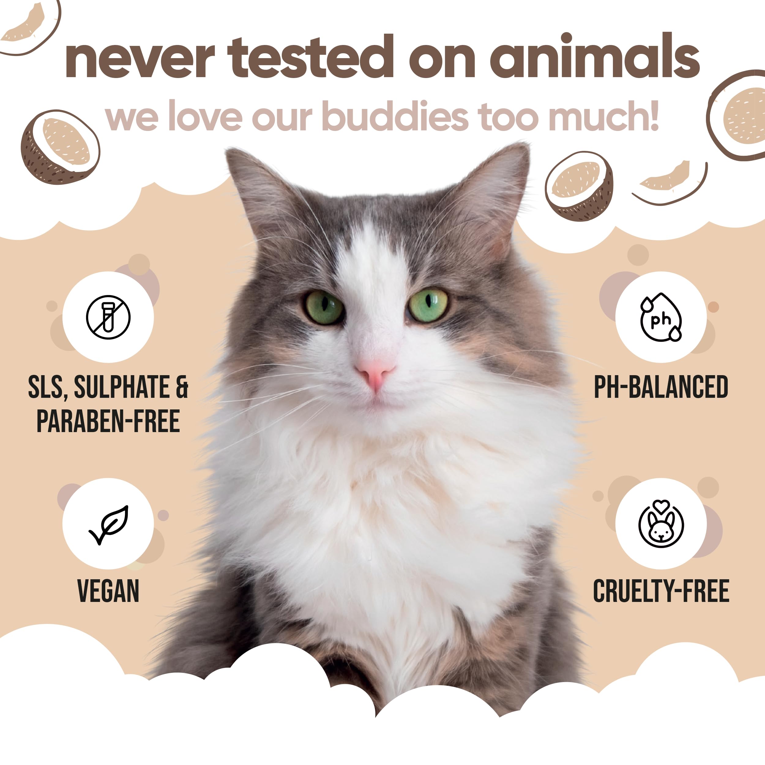 Buddycare Coconut Cat Après-shampoing pour Chat (500 ML) sans cruauté Envers Les Animaux, Produit de toilettage végétalien | pH équilibré, SLS, sulfate et sans paraben | Idéal pour Une Utilisation