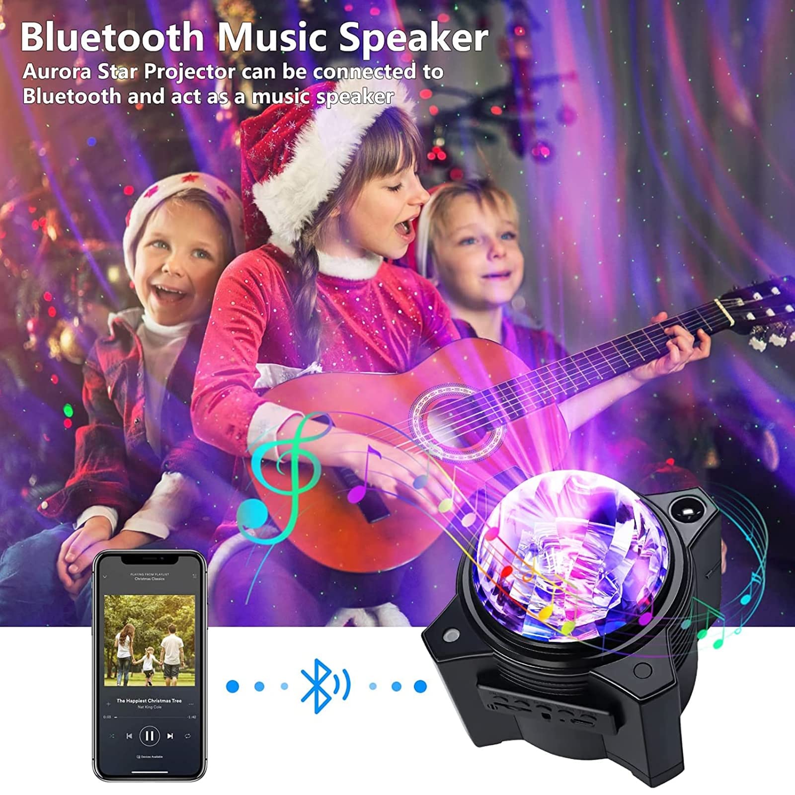 Światło projektora, projektor Led Starry Star Light, zmiana koloru z głośnikiem muzycznym Bluetooth i pilotem i zegarem na lampkę nocną 3 w 1 Kids Adult Gift Party Urodziny Wystrój sypialni