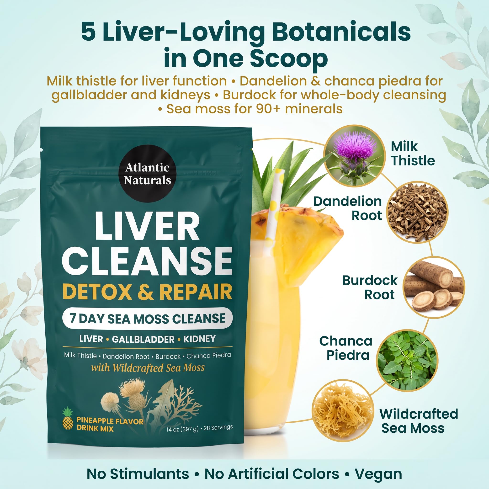 Liver Cleanse Detox & Repair Powder – 7 Day Sea Moss Cleanse Drink Mix for Liver Detox, Kidney Cleanse & Gallbladder – Milk Thistle, Dandelion, Chanca Piedra – Pineapple, 28 Servings — Amazon image 2