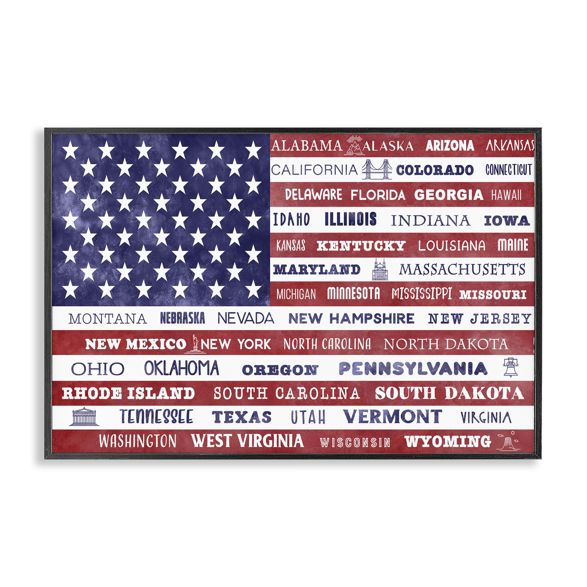 Stupell Industries Midnight Black (Textured) 'States Of America Flag'| Framed Giclee Art