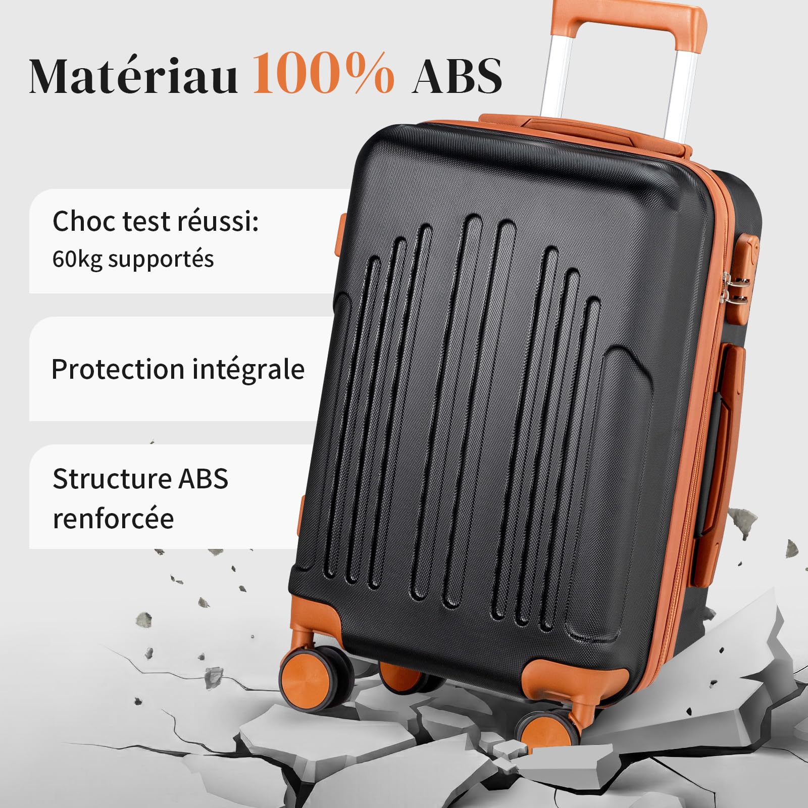 LEADZM Set de 3 Valises de Voyage (Noir-Brun)