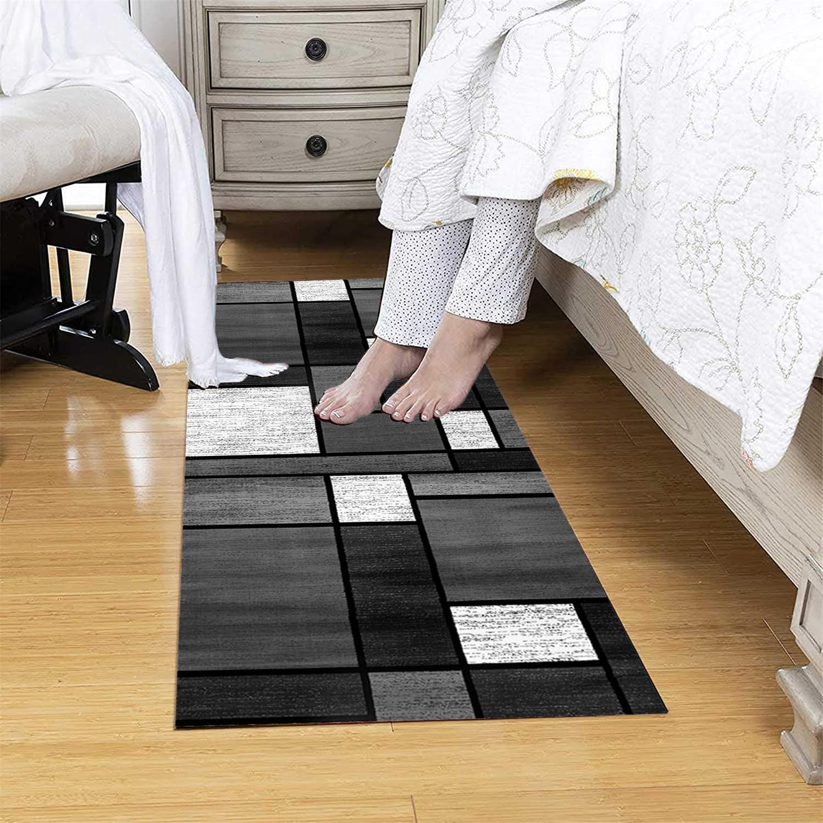 Moderno Geometrico Tappeto Passatoia Cucina 2.5 Metri Antiscivolo Lavabile Grigio nero Tappetino Runner Tappeti Runner per Salotto Corridoio Ingresso, Larghezza 40-140cm,80X250CM