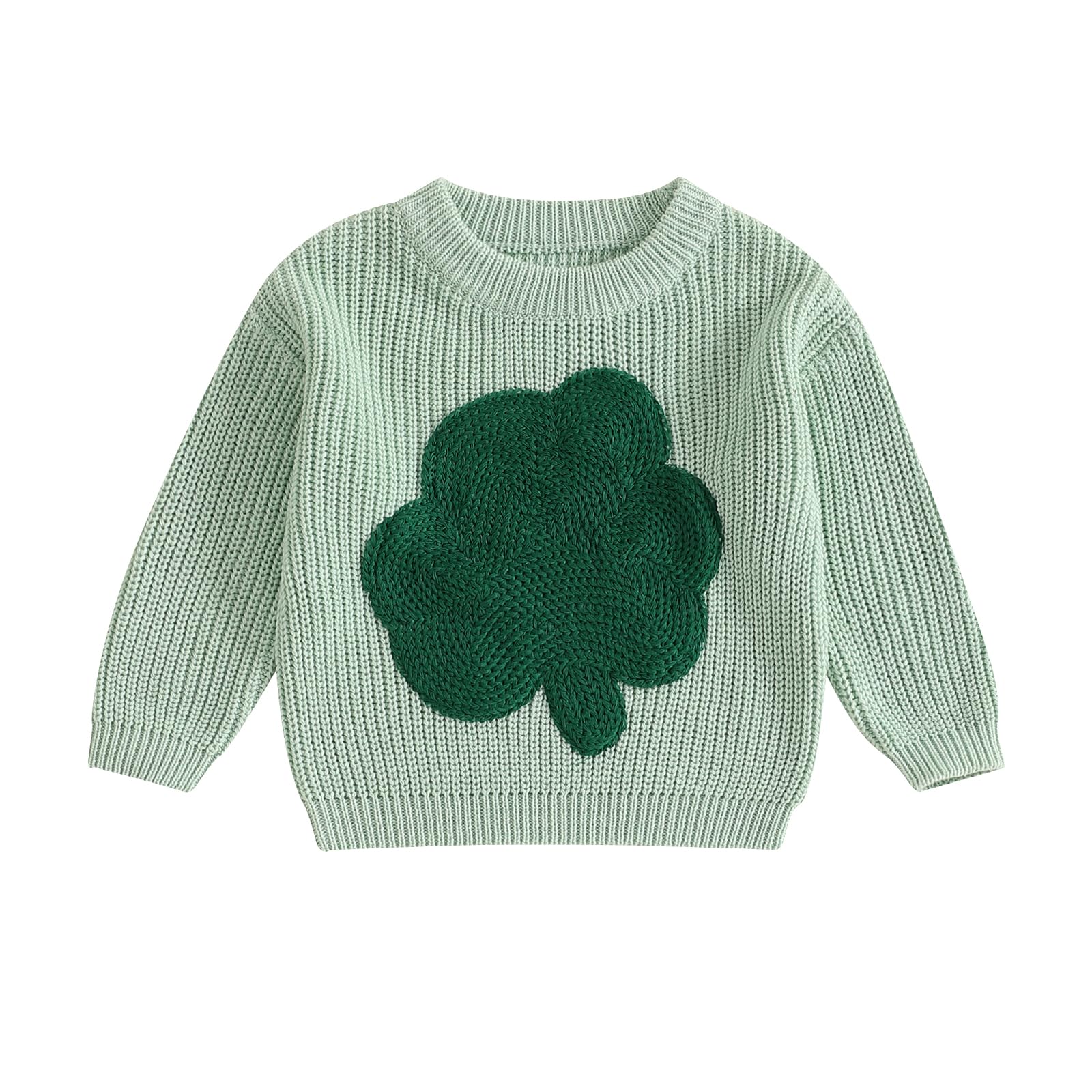 Girls St Patricks Day Outfit Toddler Knit Sweater Clover Sweatshirt Pullover St Patricks Day Toddler Girl Outfit(A-Green Clover,2-3T)