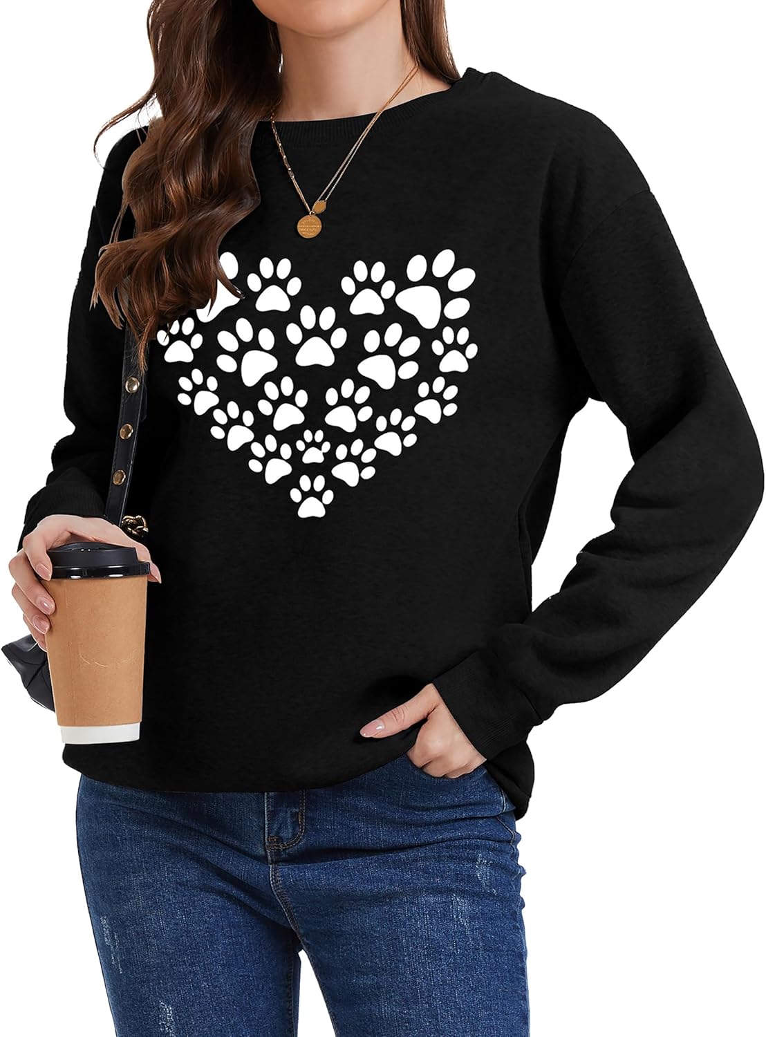 Womens Dog Mom Sweatshirts Cute Dog Paw Print Heart Graphic Long Sleeve Crewneck Casual Tee Tops - Image 4