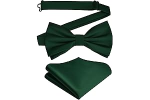 Men's Green Solid Color Pre-tied Bow Tie and Pocket Square Embroidered Set
