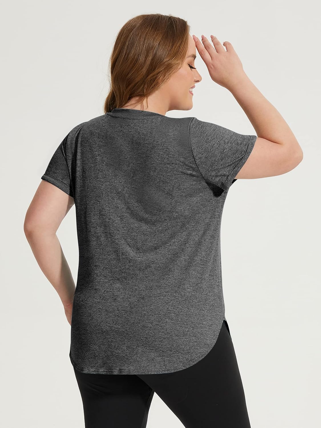 FOREYOND Plus Size Workout Tops for Women Short Sleeves V Neck Yoga Shirts Loose Fit Athletic Gym Running Clothes Summer - Image 2