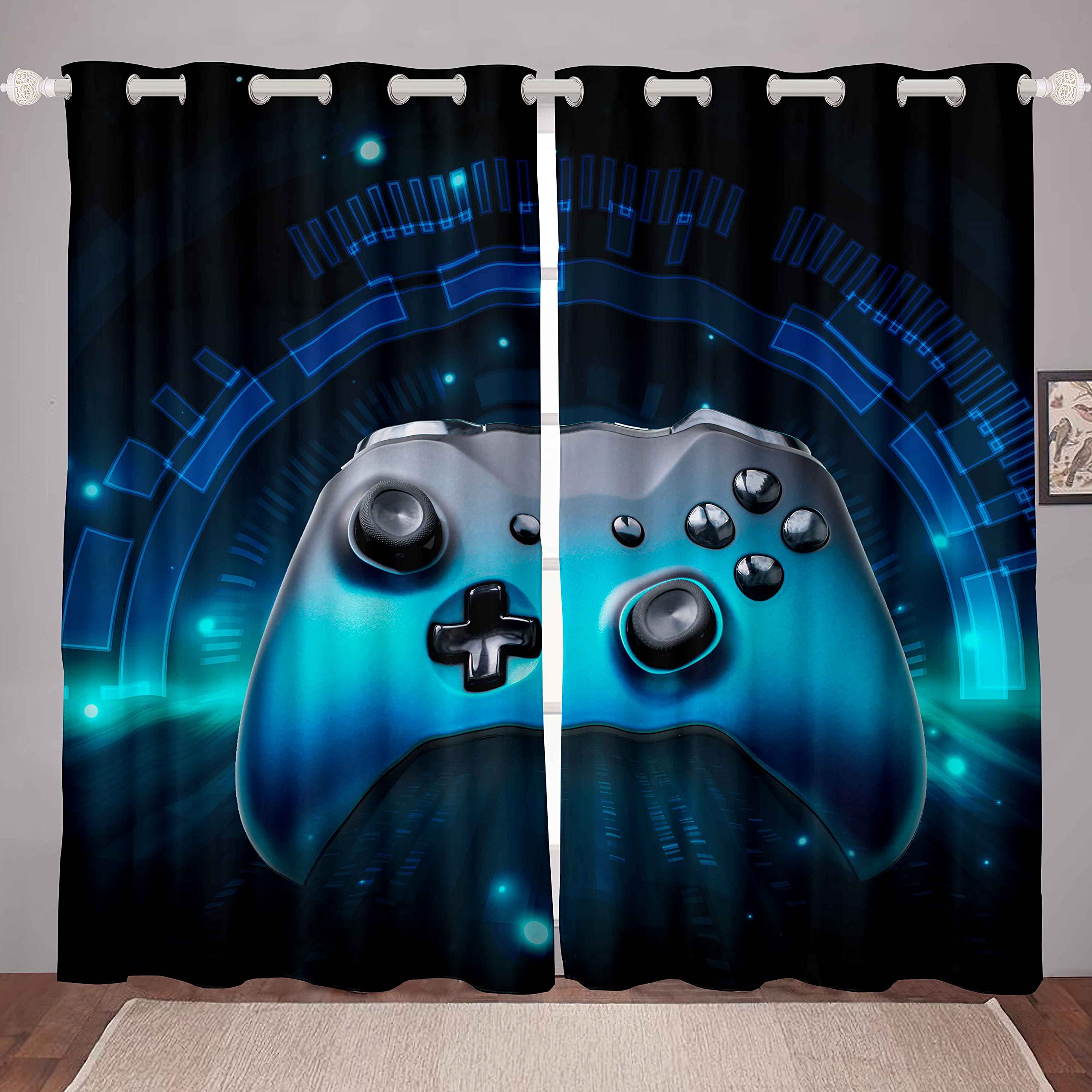 Loussiesd Galaxy Gamepad Curtains 3D Video Game Gamepad Curtain for Bedroom Living Room Kids Boys Blue Gradient Game Controller Windows Drapes Gamer Room Decoration, W66*L72 โ image 1