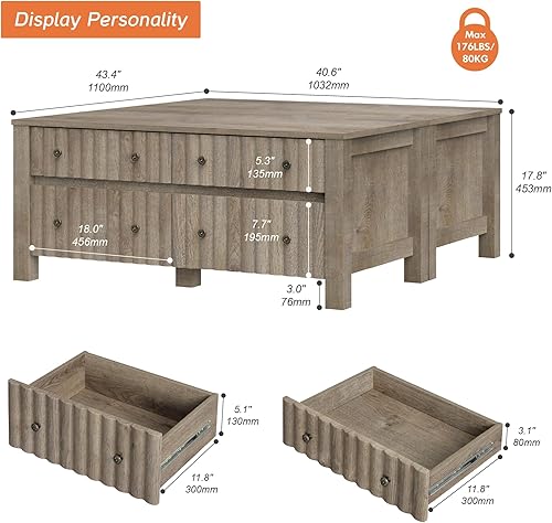 Miniatura 2 de WAMPAT Paquete de 2 mesas auxiliares modernas, mesa auxiliar rectangular con cajones de almacenamiento deslizantes, mesa central con patas de madera