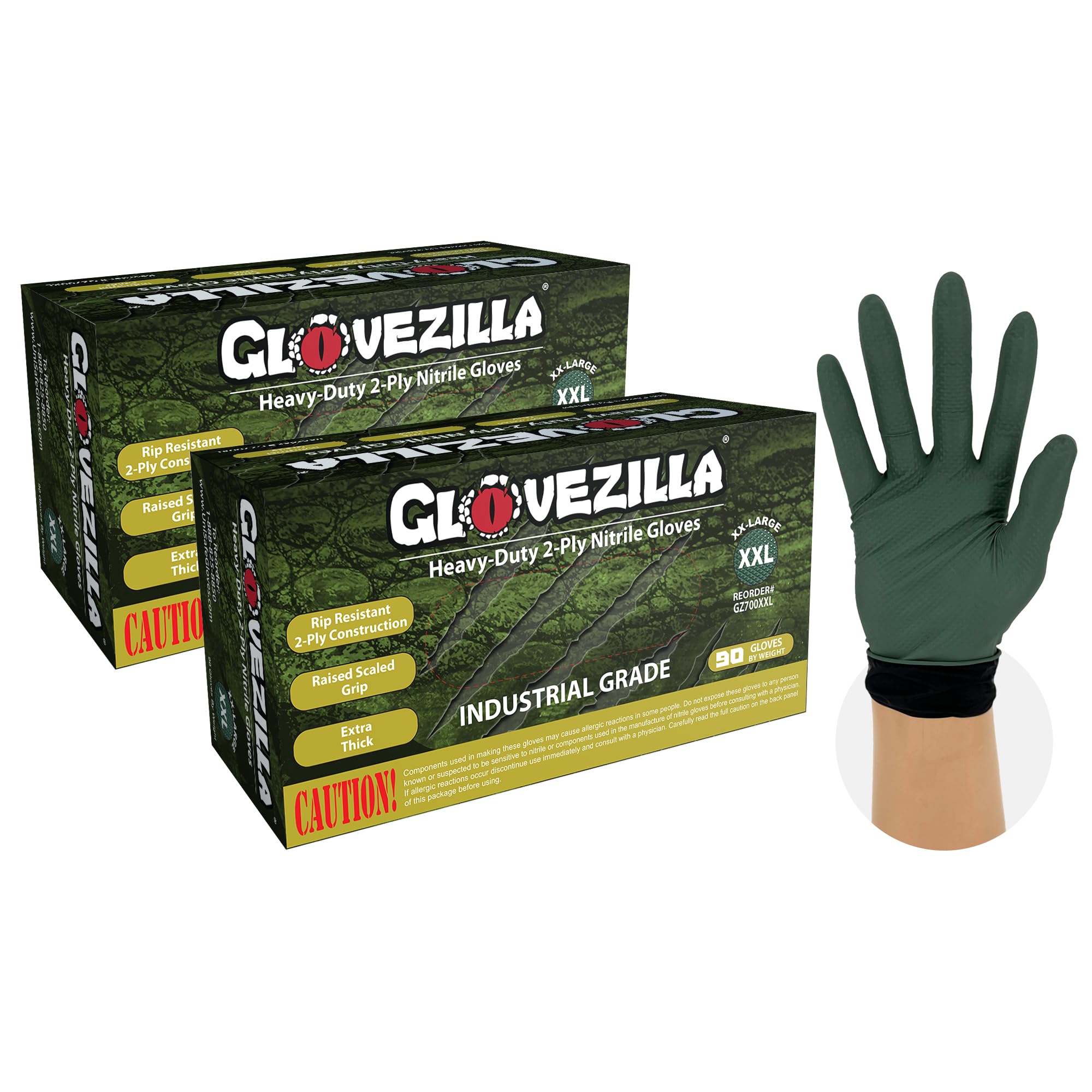 GLOVEZILLA 2-PLY 8.5 MIL Thick Industrial Nitrile Gloves, Disposable, Rip Resistant, Raised Diamond Texture for Grip, 2 Layer