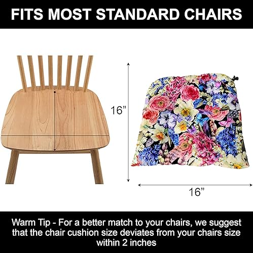 Miniatura 2 de Cojines para sillas de comedor, paquete de 6 cojines para sillas de cocina, estilo flor, primavera y verano, juego de 6, cojines en forma de U para