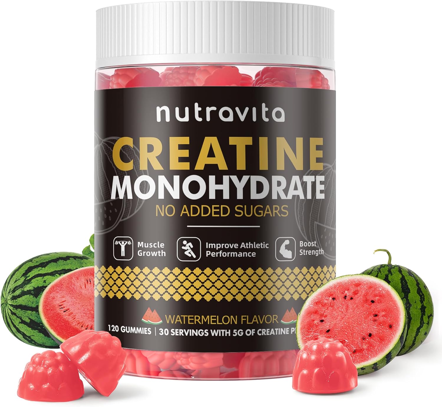 Nutravita Creatine Monohydrate Gummies for Men & Women, Creatine Monohydrate for Muscle Strength, Muscle Builder, Energy Boost, Pre-Workout Supplement(120 Count)-Watermelon Flavor
