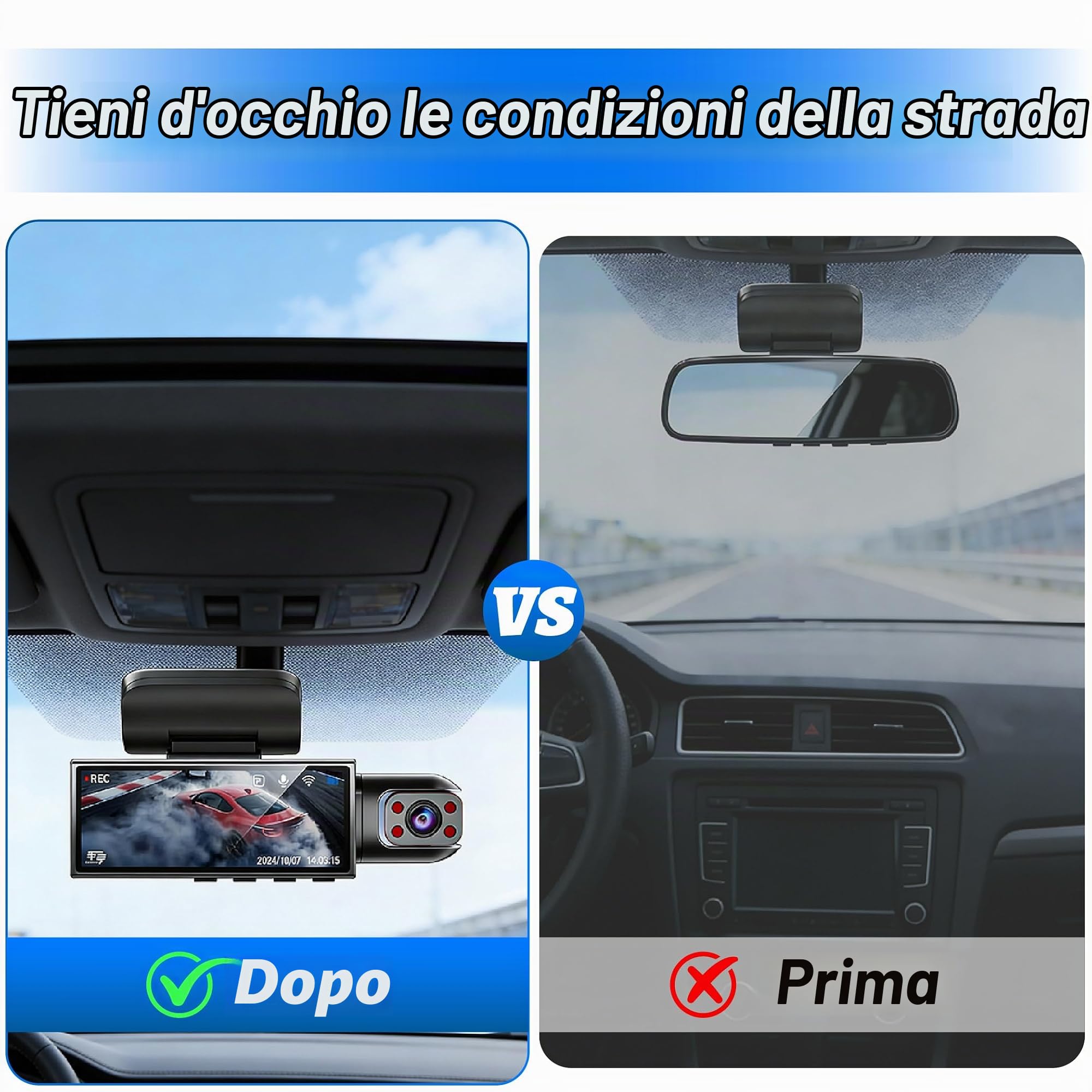 Dash Cam Auto Senza Fili per Ford Puma ST Line/ST Line X, Scheda SD da 64 GB Schermo da 3,16" 5G WiFi & Controllo App Dashcam,3 Canali Dash Cam Auto