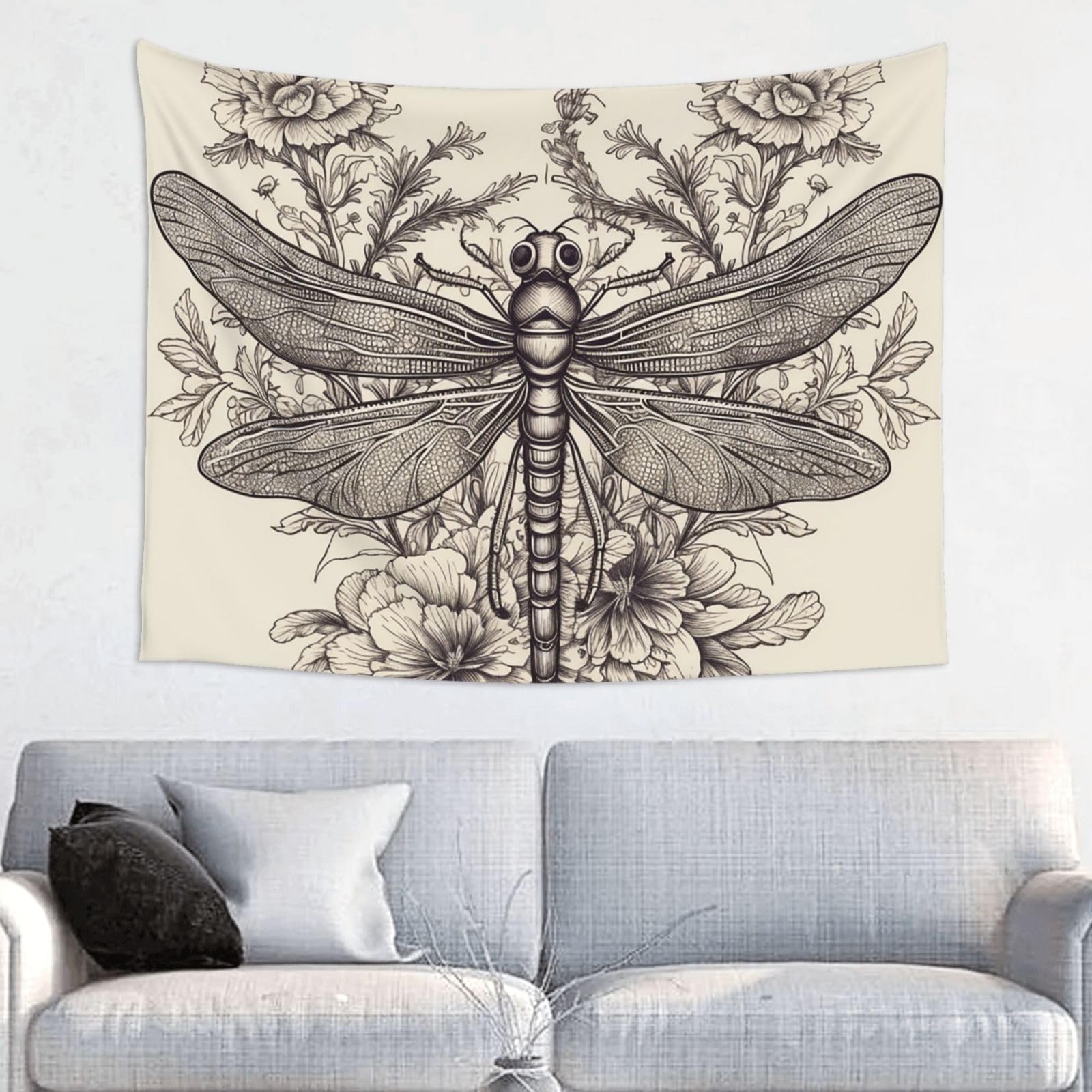 FodPand Hand Drawn Floral Dragonfly Tapestry Wall Hanging 29x37in Tapestries Wall Backdrop Room Poster Art Aesthetic Decor For Home Office Bedroom Living Room Dorm