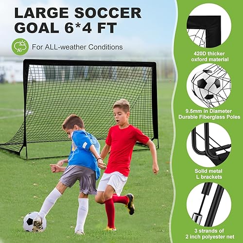 Miniatura 5 de 6x4 FT Kids Soccer Goals for Backyard - 2 Pack Soccer Nets, Portable Pop Up Goal Set with Training Mat, Cones, Target & Ball - Soccer Training