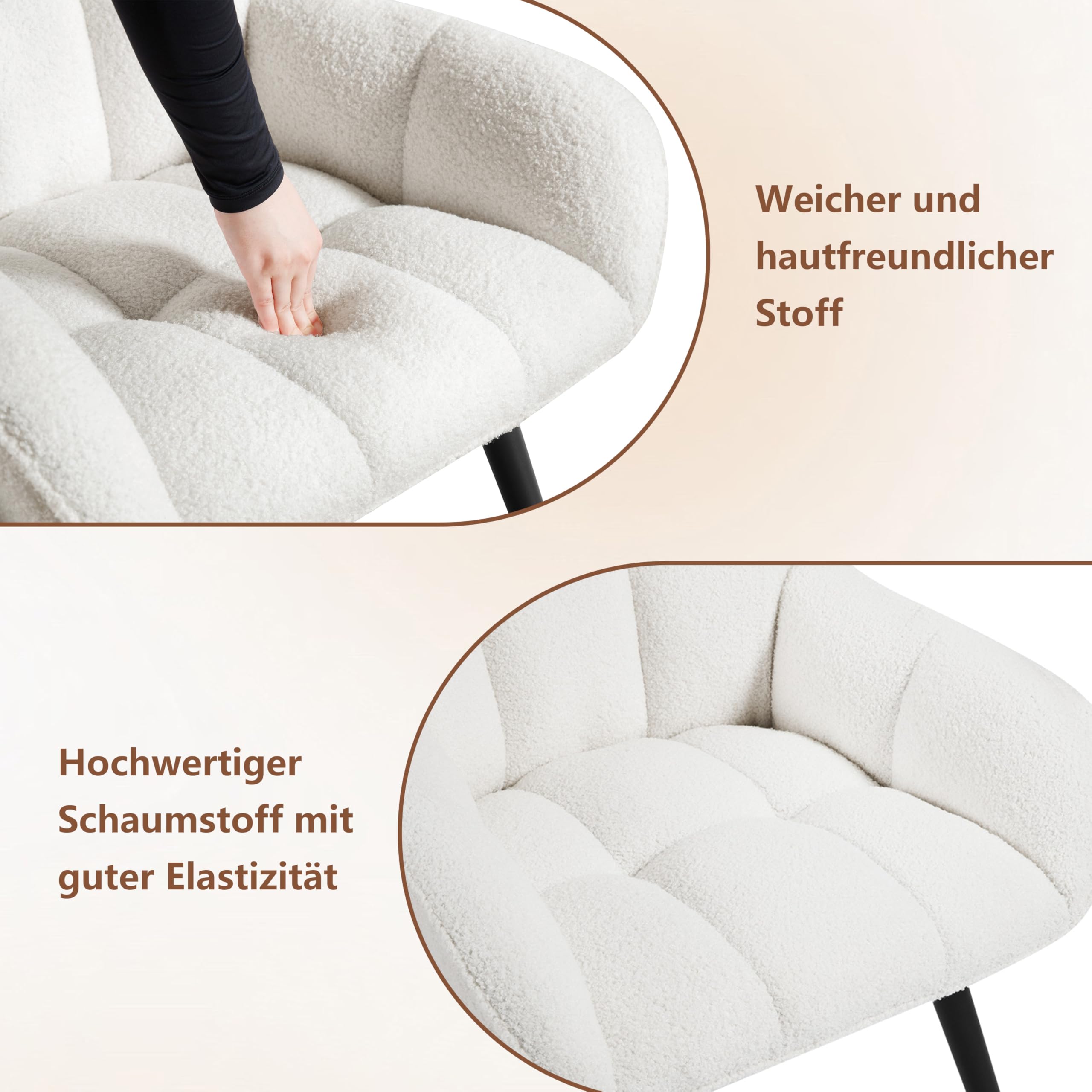 WOLTU Relaxsessel mit Polster, Weicher Schaumstoff, Metallbeinen, Creme | Ohrensessel modern, Lesesessel mit Frottee-Bezug, bis 150 kg, Sessel Wohnzimmer, Schlafzimmer, Wohnzimmer, Balkon
