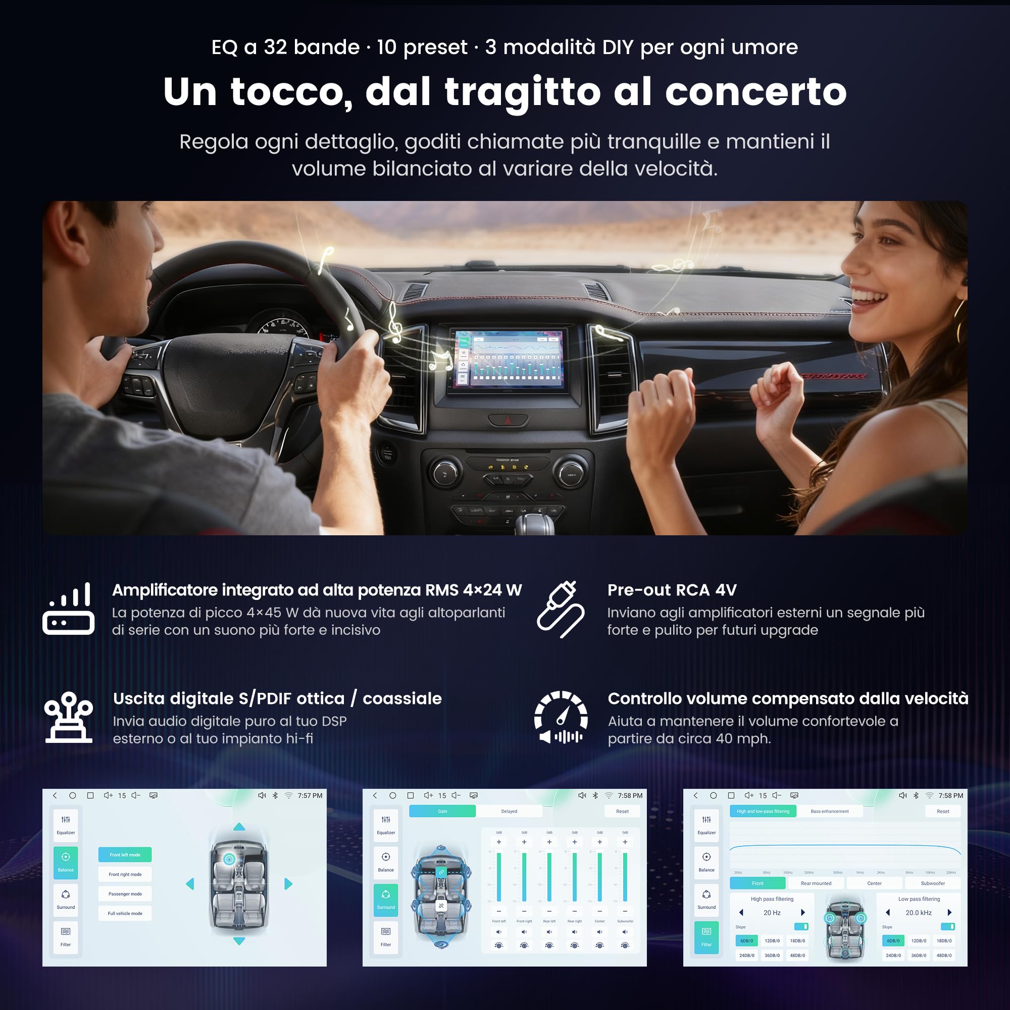 ATOTOZONE Autoradio 2 Din Android, 7" QLED Schermo Touch 4G+64G Sistemi multimediali, Wireless CarPlay e Android Auto, 4G LTE, WiFi/BT/USB, Hi‑Fi DSP w/ 4V Pre‑Outs, Chat IA & Tracciamento GPS,FM/RDS