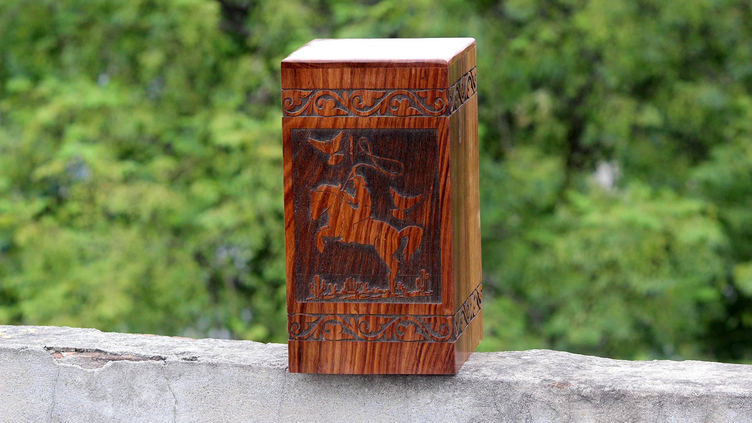 Ark Wood Art International Human Hourse Urn Large Adult Human Ashes Storage Memory Box (220 Cu/in) - Detailed Urn for Human Ashes/Personal Rosewood Cremation Urn for Ashes -Burial Urn 100% Quality